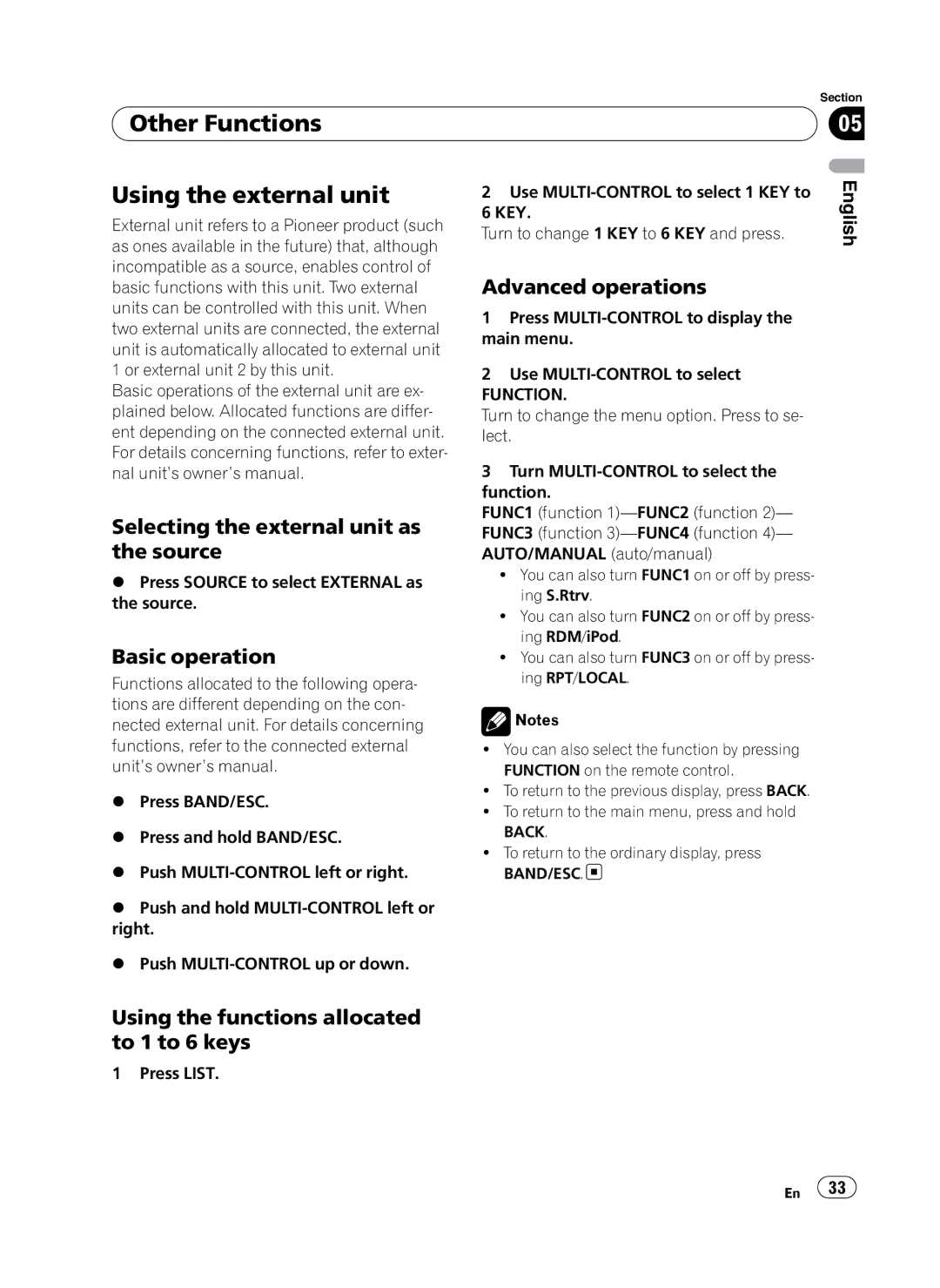 Pioneer DEH-P410UB operation manual Other Functions, Using the external unit 