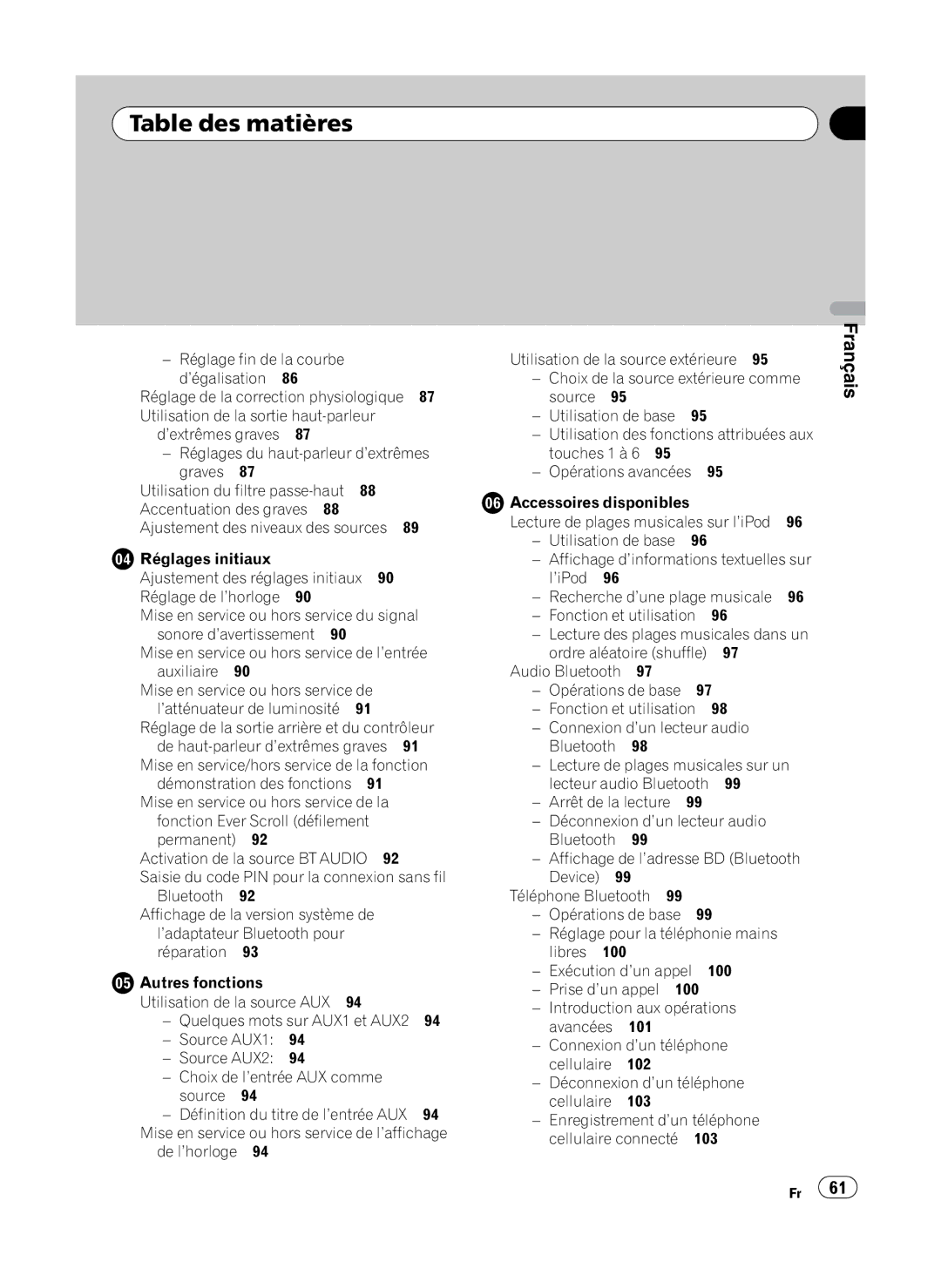 Pioneer DEH-P410UB operation manual Audio Bluetooth Opérations de base 