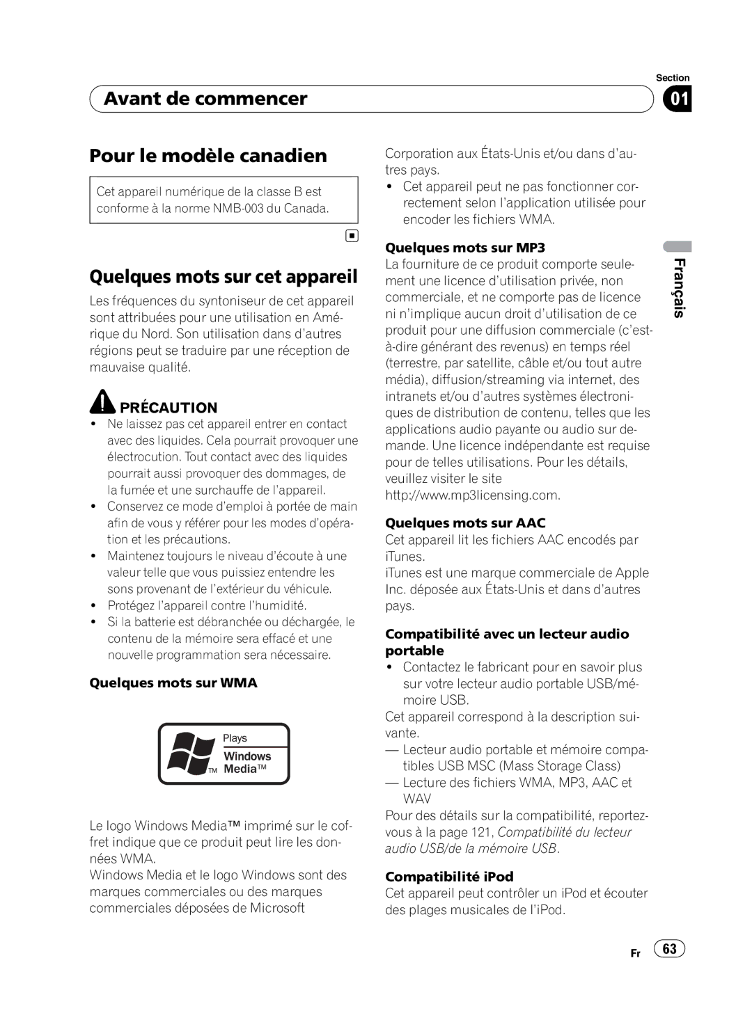 Pioneer DEH-P410UB operation manual Avant de commencer, Pour le modèle canadien, Quelques mots sur cet appareil 