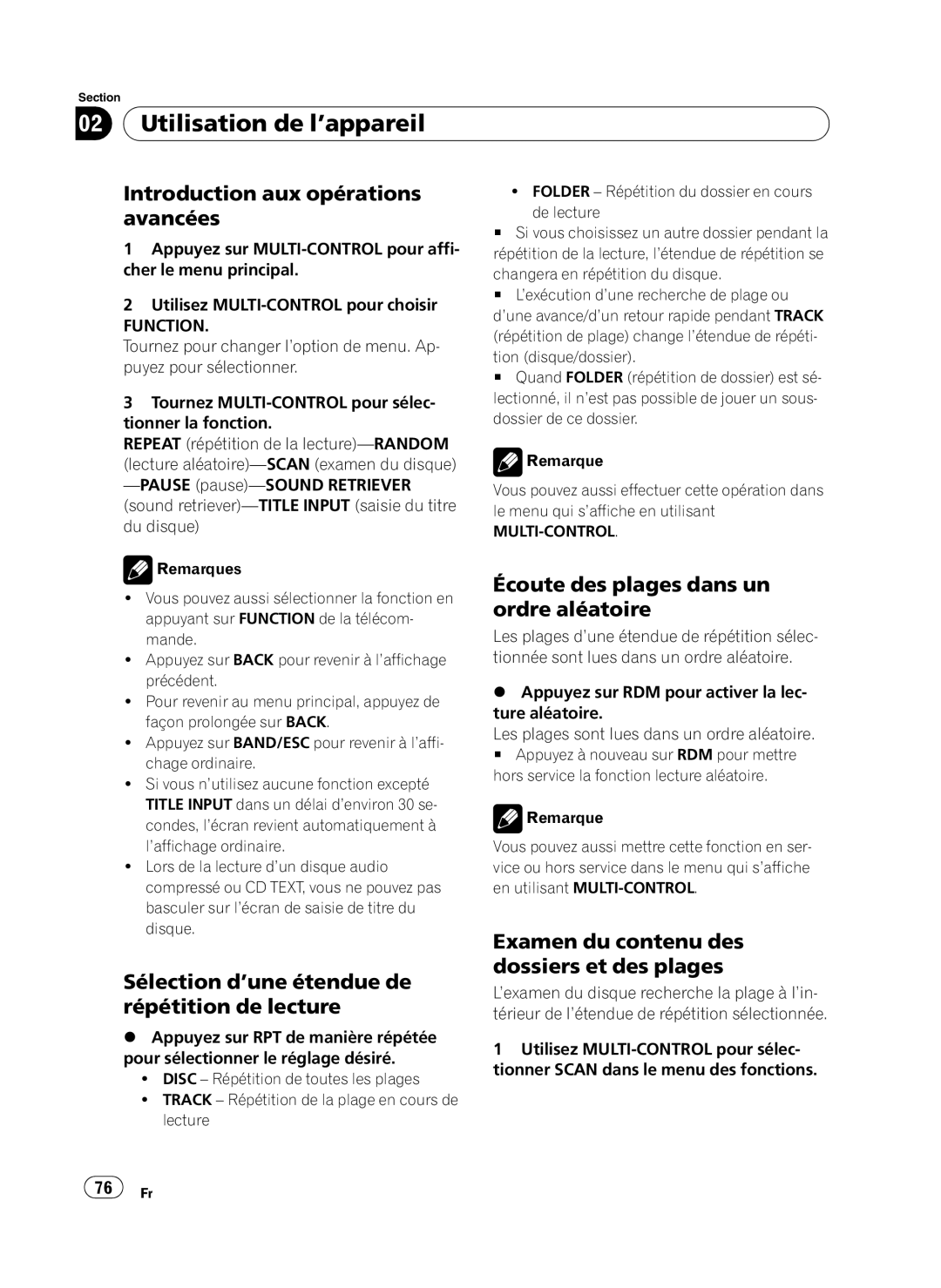 Pioneer DEH-P410UB operation manual Introduction aux opérations avancées, Sélection d’une étendue de répétition de lecture 