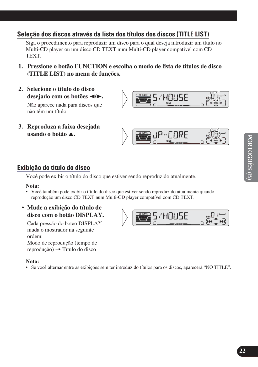 Pioneer DEH-P4150 operation manual Exibição do título do disco, Reproduza a faixa desejada usando o botão 