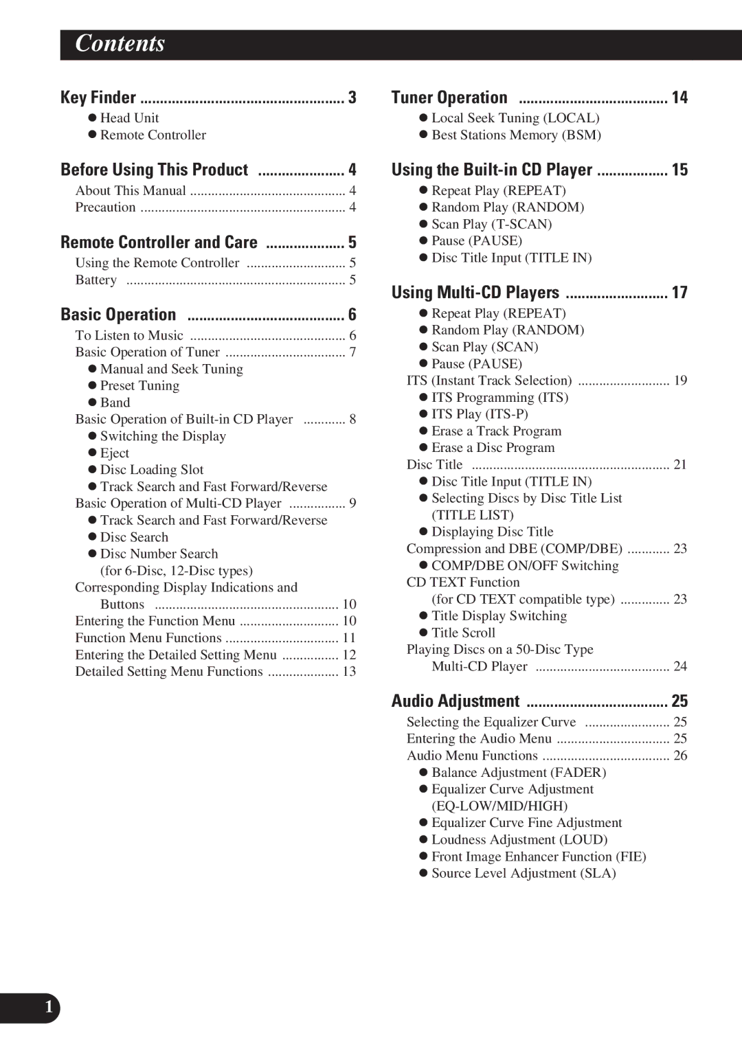 Pioneer DEH-P4150 operation manual Contents 