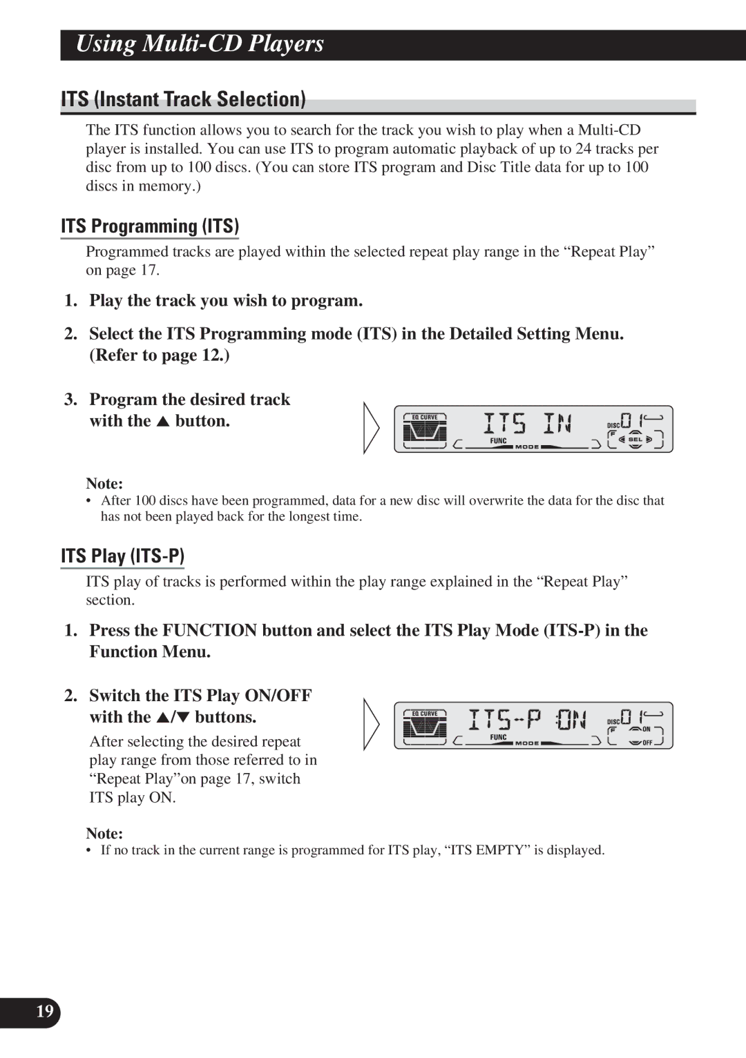 Pioneer DEH-P4150 operation manual ITS Instant Track Selection, ITS Programming ITS, ITS Play ITS-P 