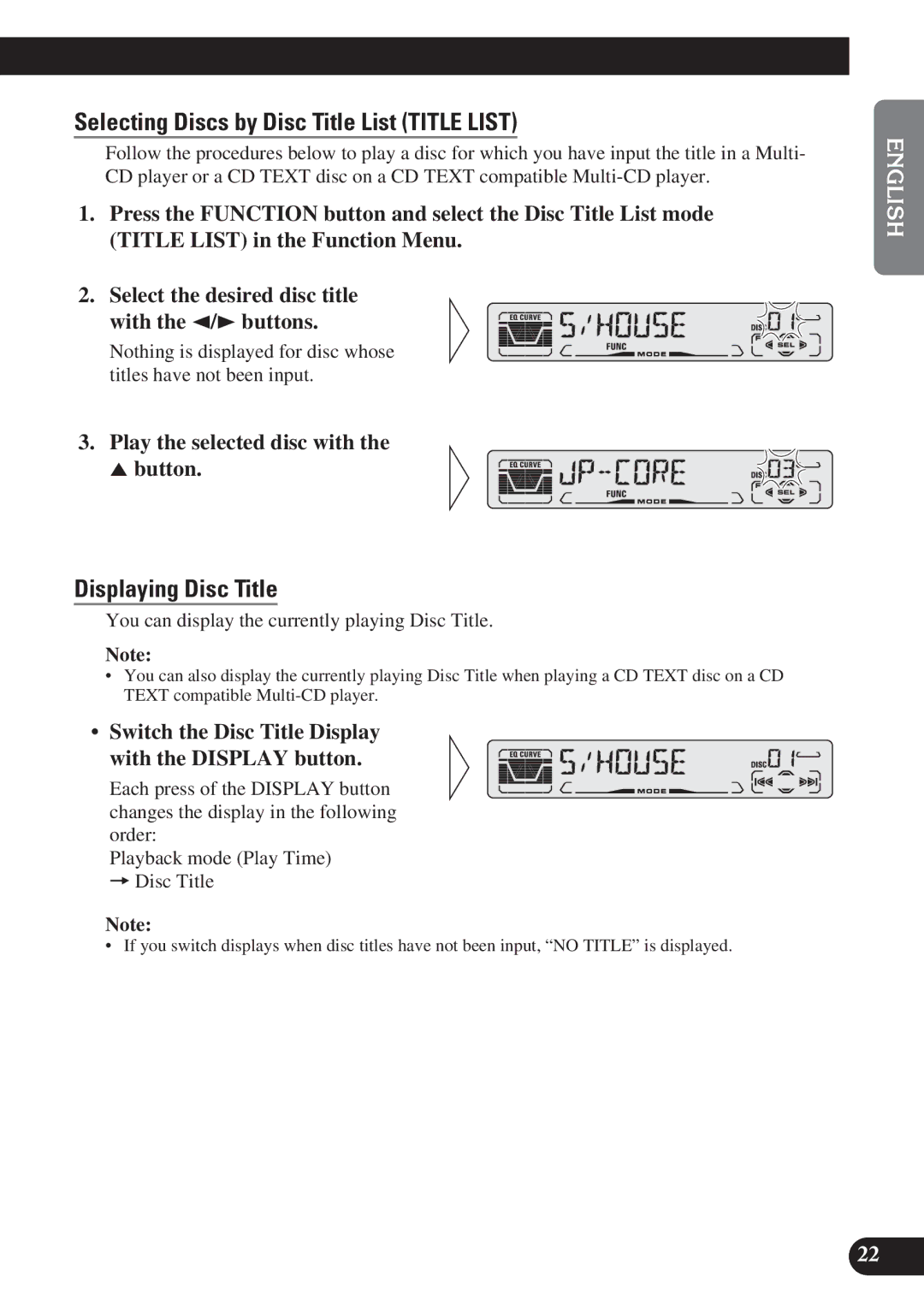 Pioneer DEH-P4150 Selecting Discs by Disc Title List Title List, Displaying Disc Title, Play the selected disc with Button 