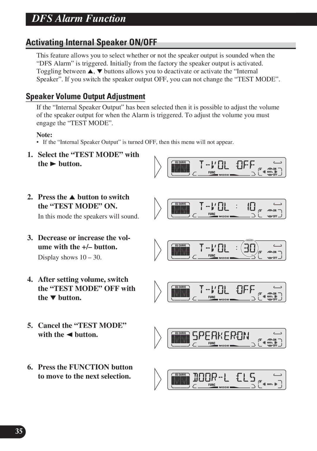 Pioneer DEH-P4150 operation manual Activating Internal Speaker ON/OFF, Speaker Volume Output Adjustment 