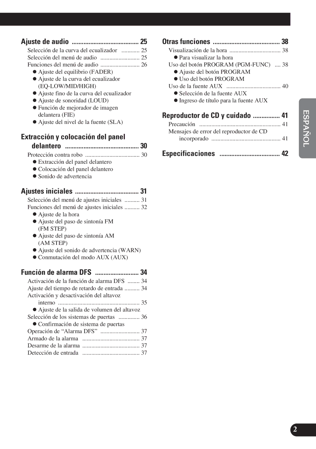 Pioneer DEH-P4150 operation manual Especificaciones 