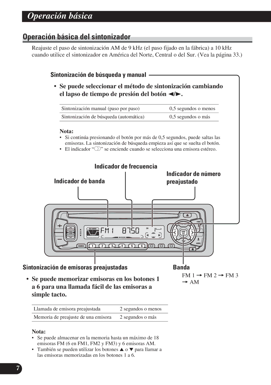 Pioneer DEH-P4150 operation manual Operación básica del sintonizador, Sintonización de búsqueda y manual, Banda 