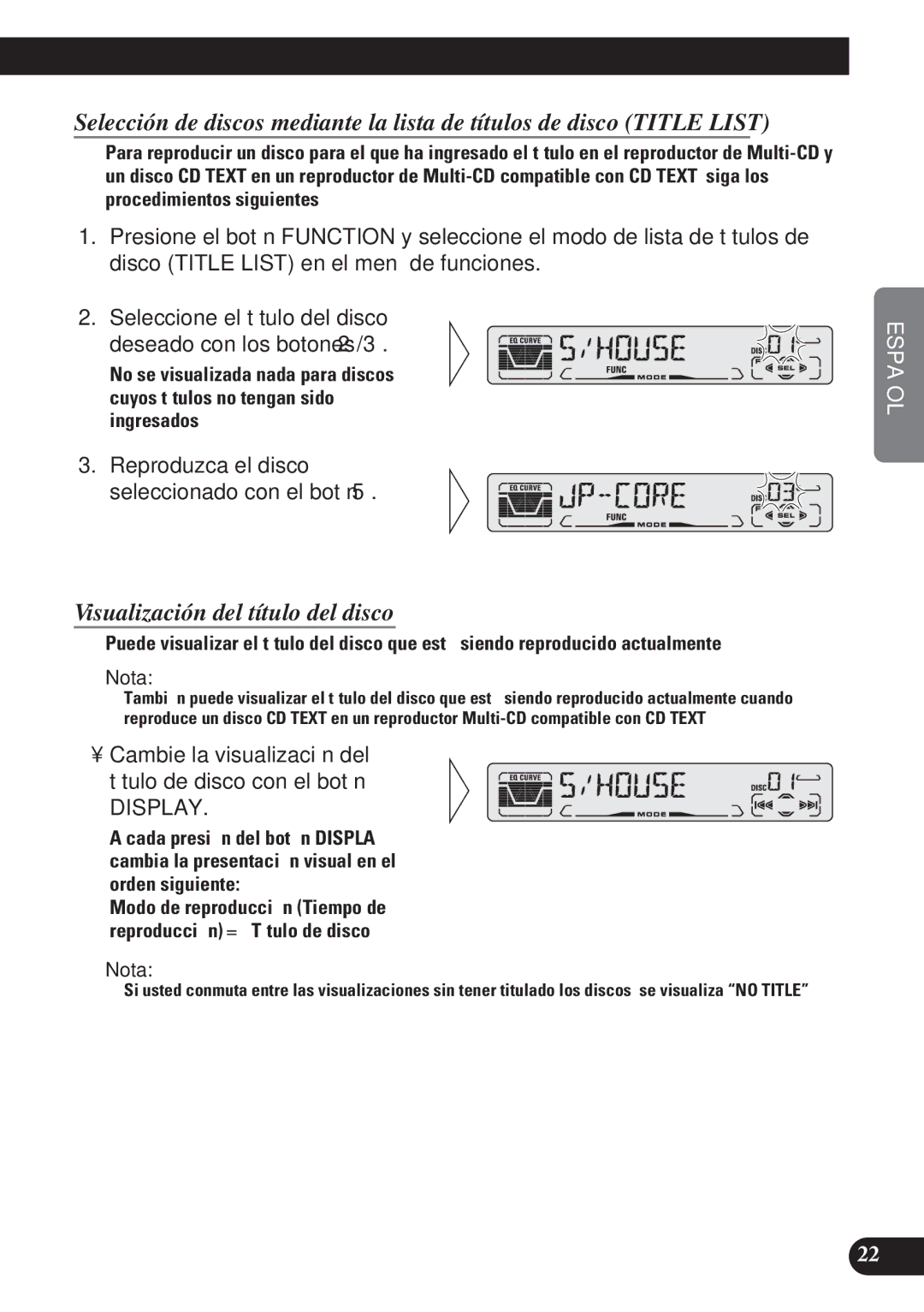 Pioneer DEH-P4150 operation manual Visualización del título del disco, Reproduzca el disco seleccionado con el botón 