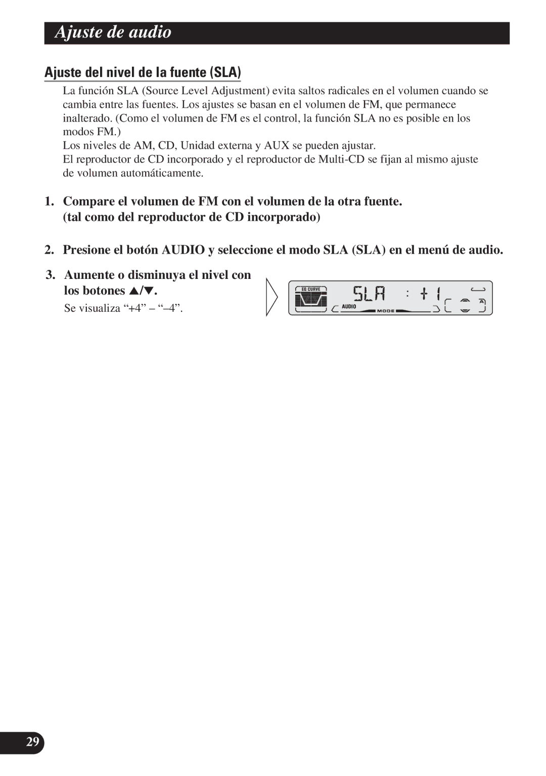 Pioneer DEH-P4150 operation manual Ajuste del nivel de la fuente SLA 