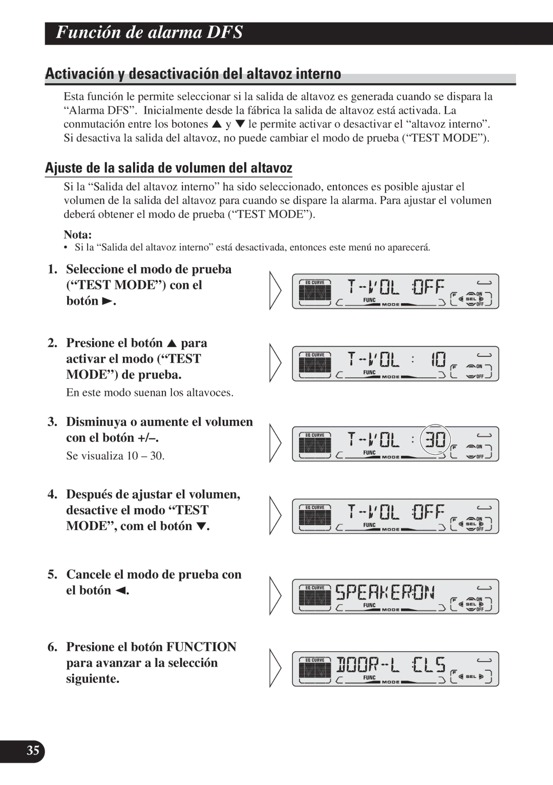 Pioneer DEH-P4150 Activación y desactivación del altavoz interno, Ajuste de la salida de volumen del altavoz 