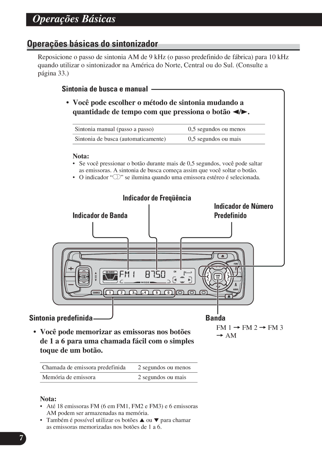 Pioneer DEH-P4150 operation manual Operações básicas do sintonizador 