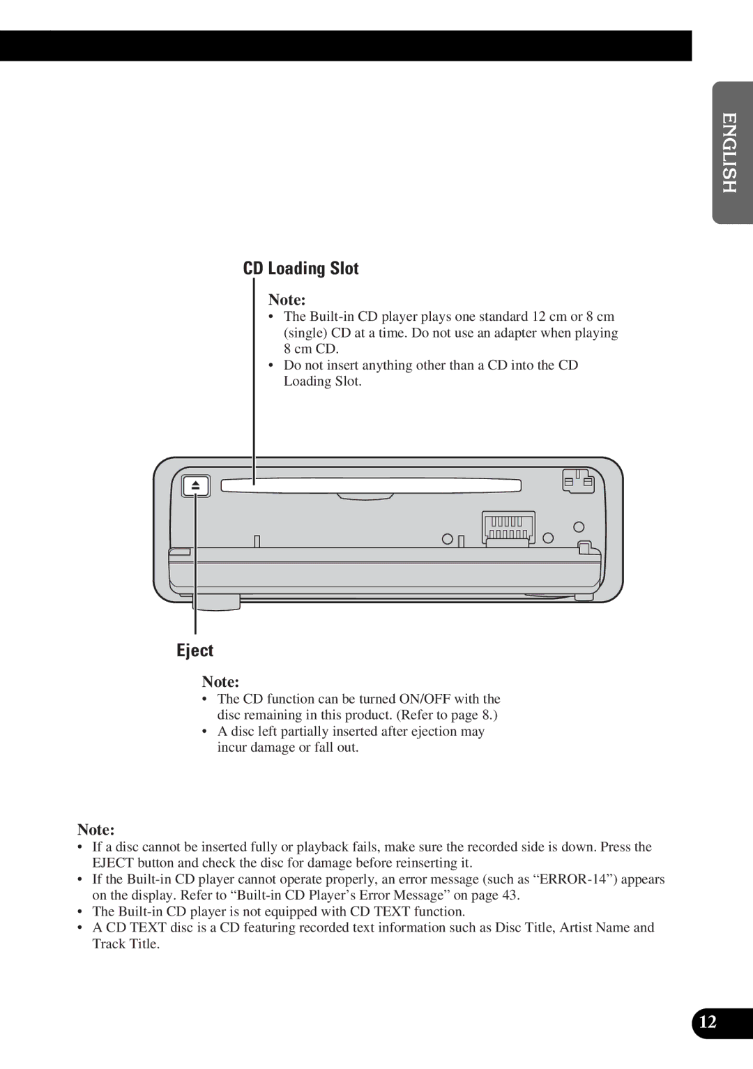 Pioneer DEH-P4300 operation manual CD Loading Slot, Eject 