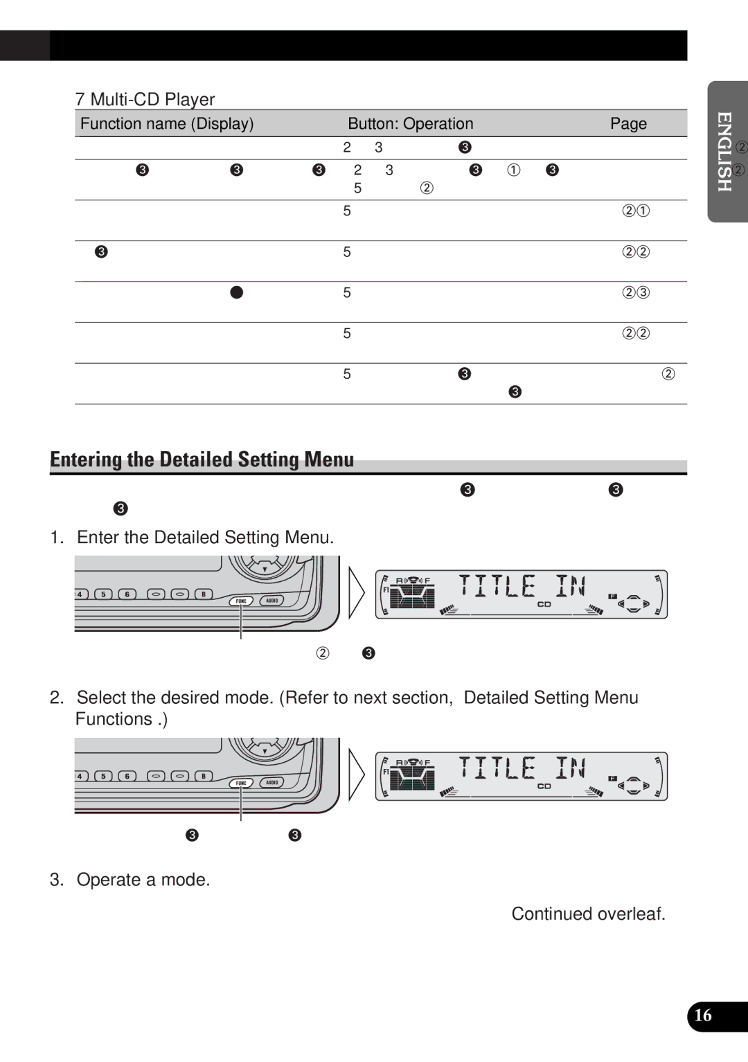 Pioneer DEH-P4300 operation manual Entering the Detailed Setting Menu, 7Multi-CD Player, Enter the Detailed Setting Menu 