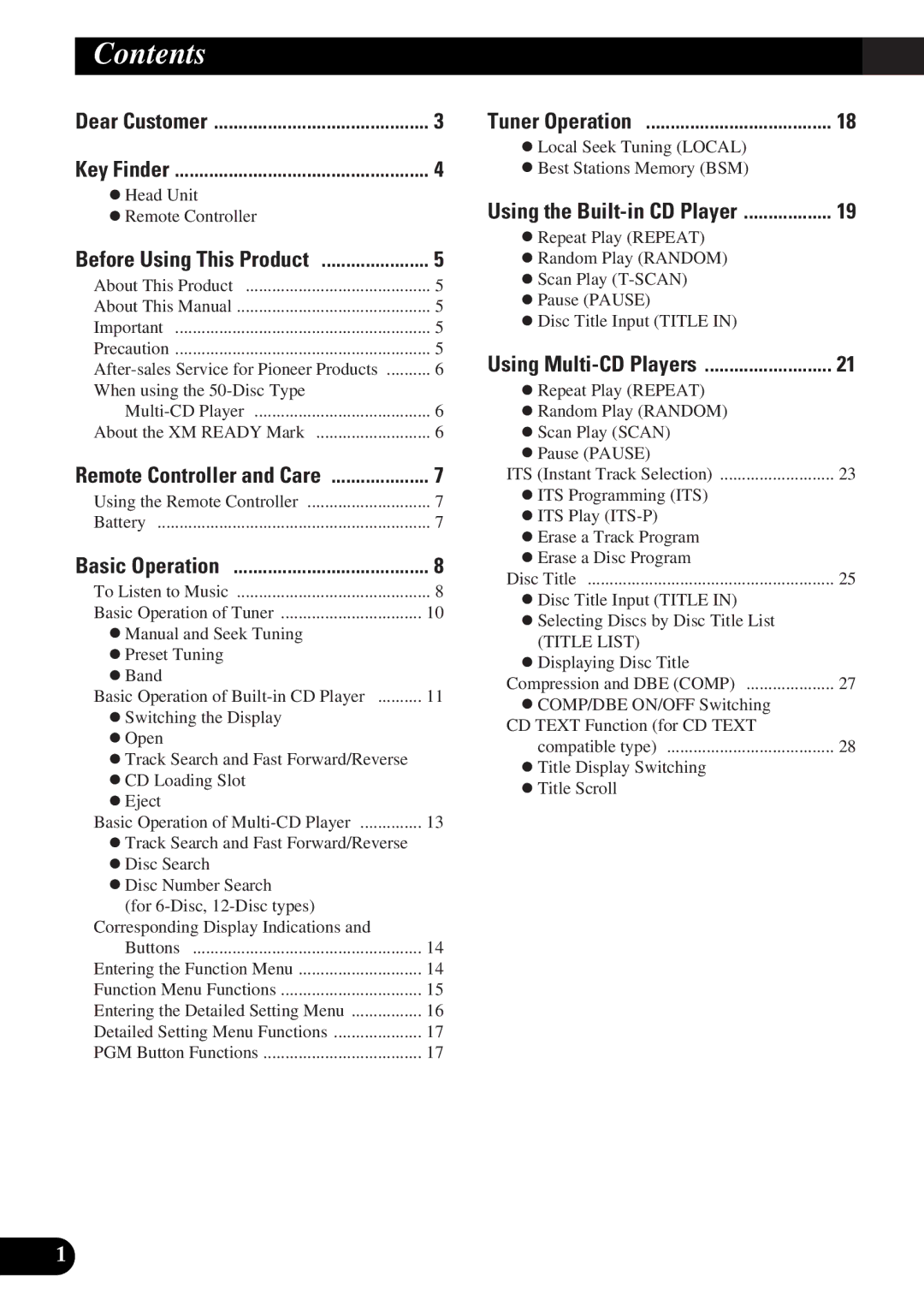 Pioneer DEH-P4300 operation manual Contents 