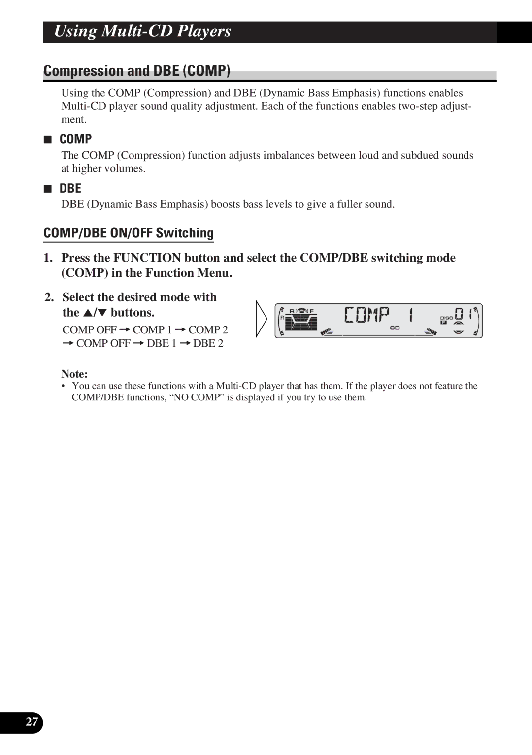 Pioneer DEH-P4300 operation manual Compression and DBE Comp, COMP/DBE ON/OFF Switching 