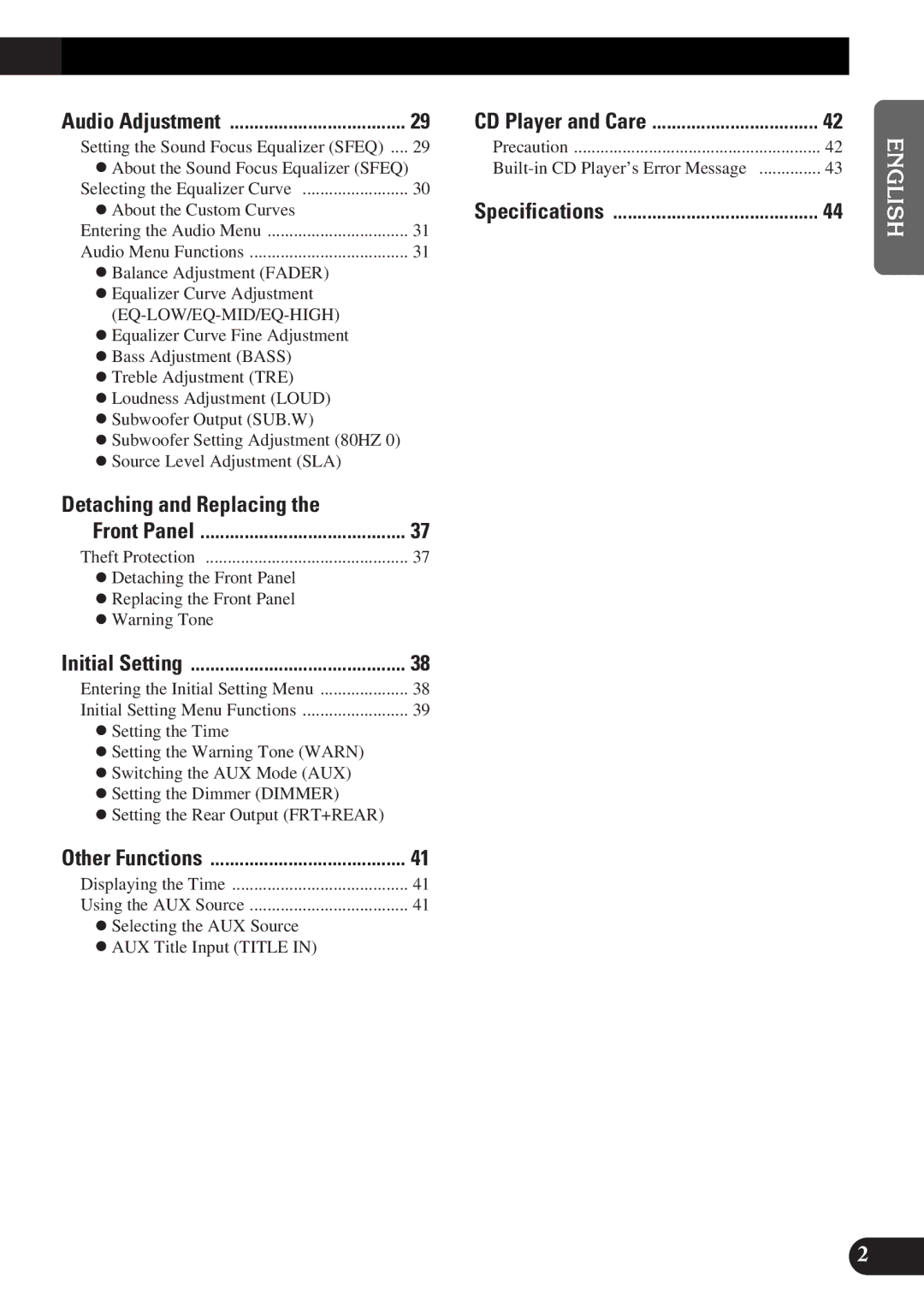 Pioneer DEH-P4300 operation manual Detaching and Replacing, Audio Adjustment 