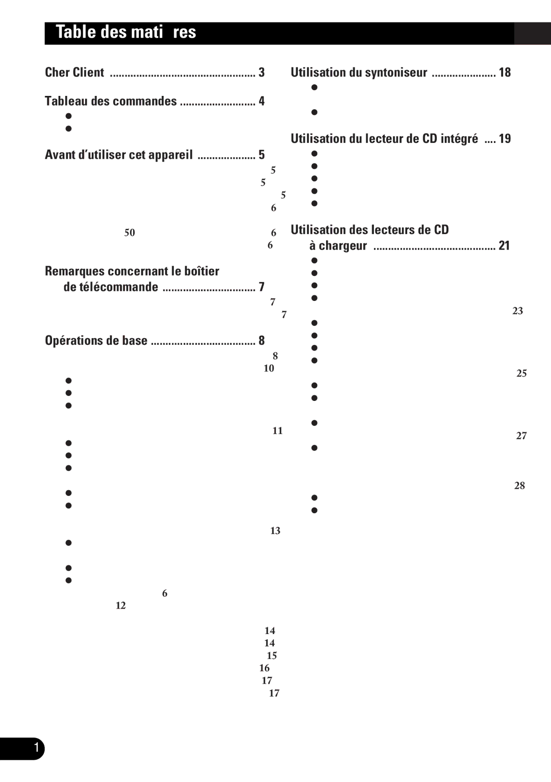 Pioneer DEH-P4300 operation manual Table des matières, Utilisation des lecteurs de CD 