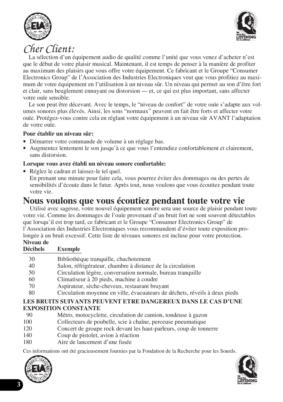 Pioneer DEH-P4300 operation manual Pour établir un niveau sûr, Lorsque vous avez établi un niveau sonore confortable 