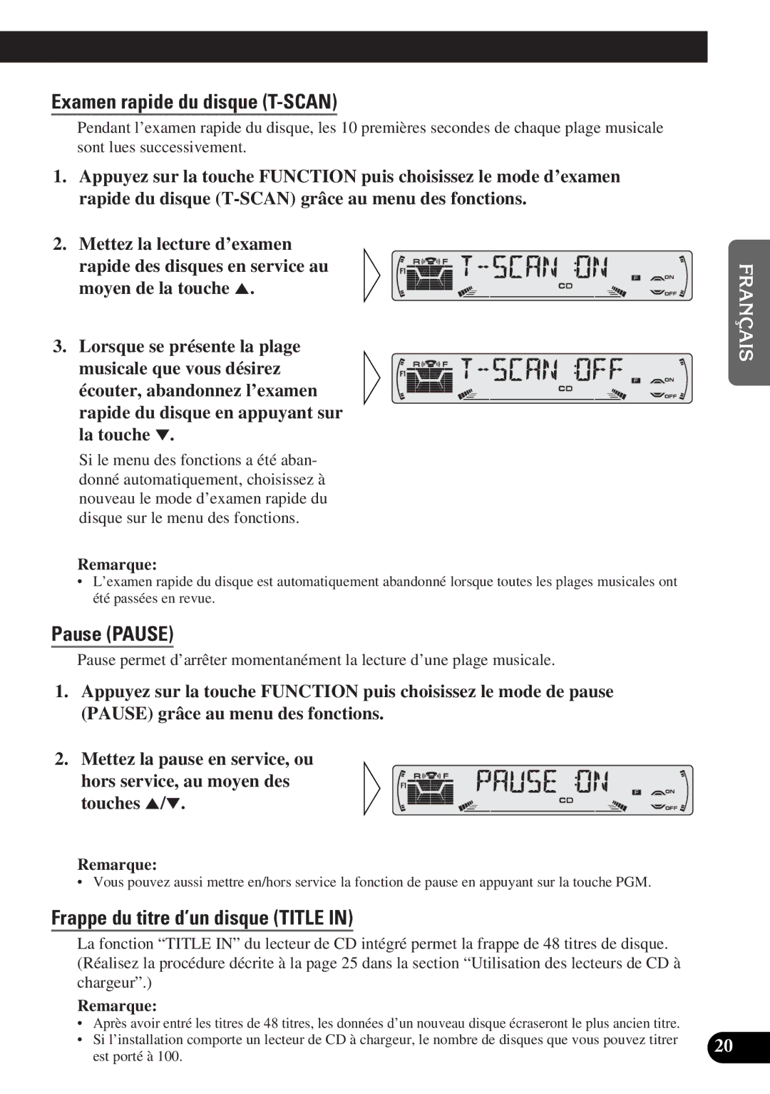 Pioneer DEH-P4300 operation manual Examen rapide du disque T-SCAN, Frappe du titre d’un disque Title 