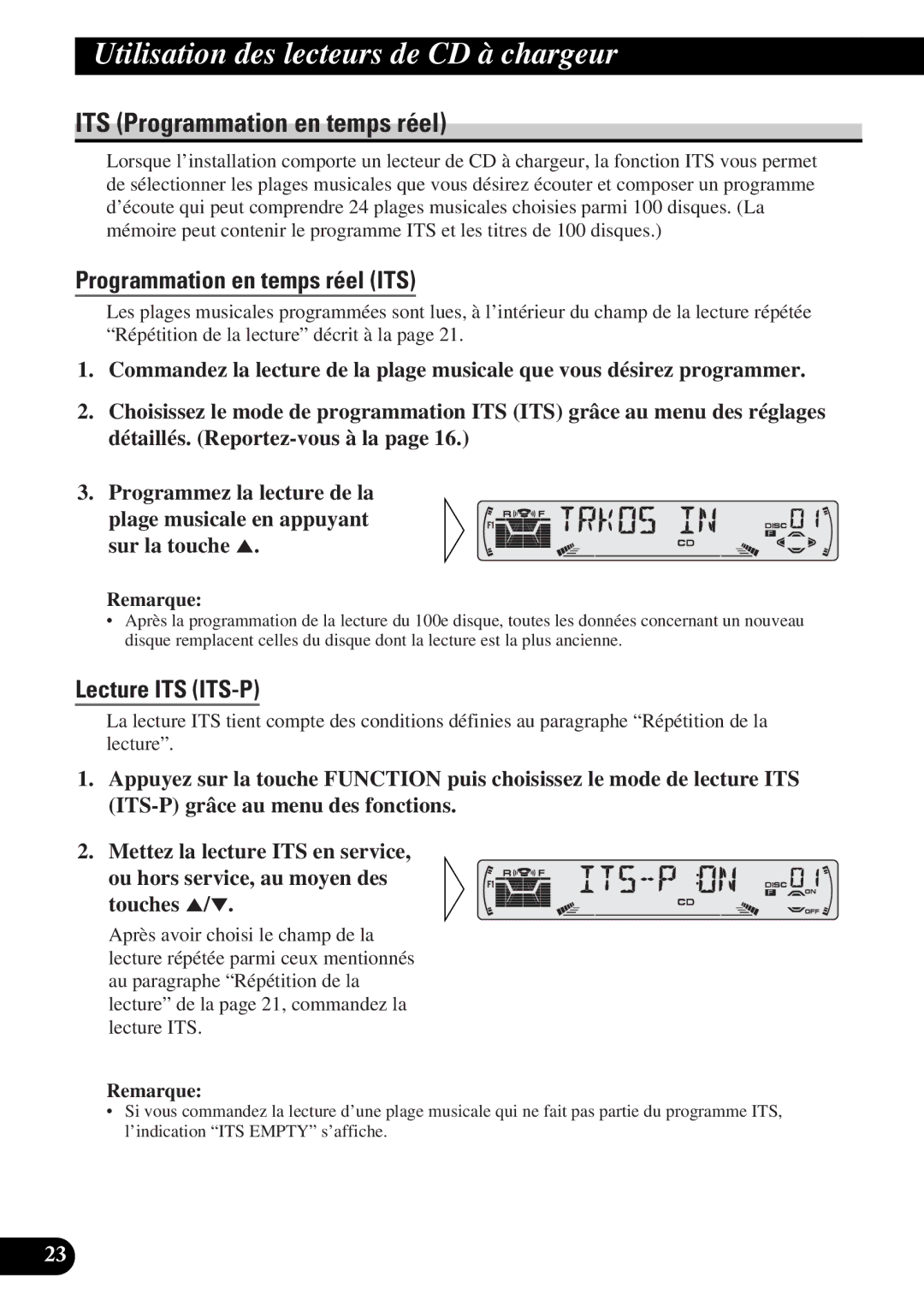 Pioneer DEH-P4300 operation manual ITS Programmation en temps réel, Programmation en temps réel ITS, Lecture ITS ITS-P 