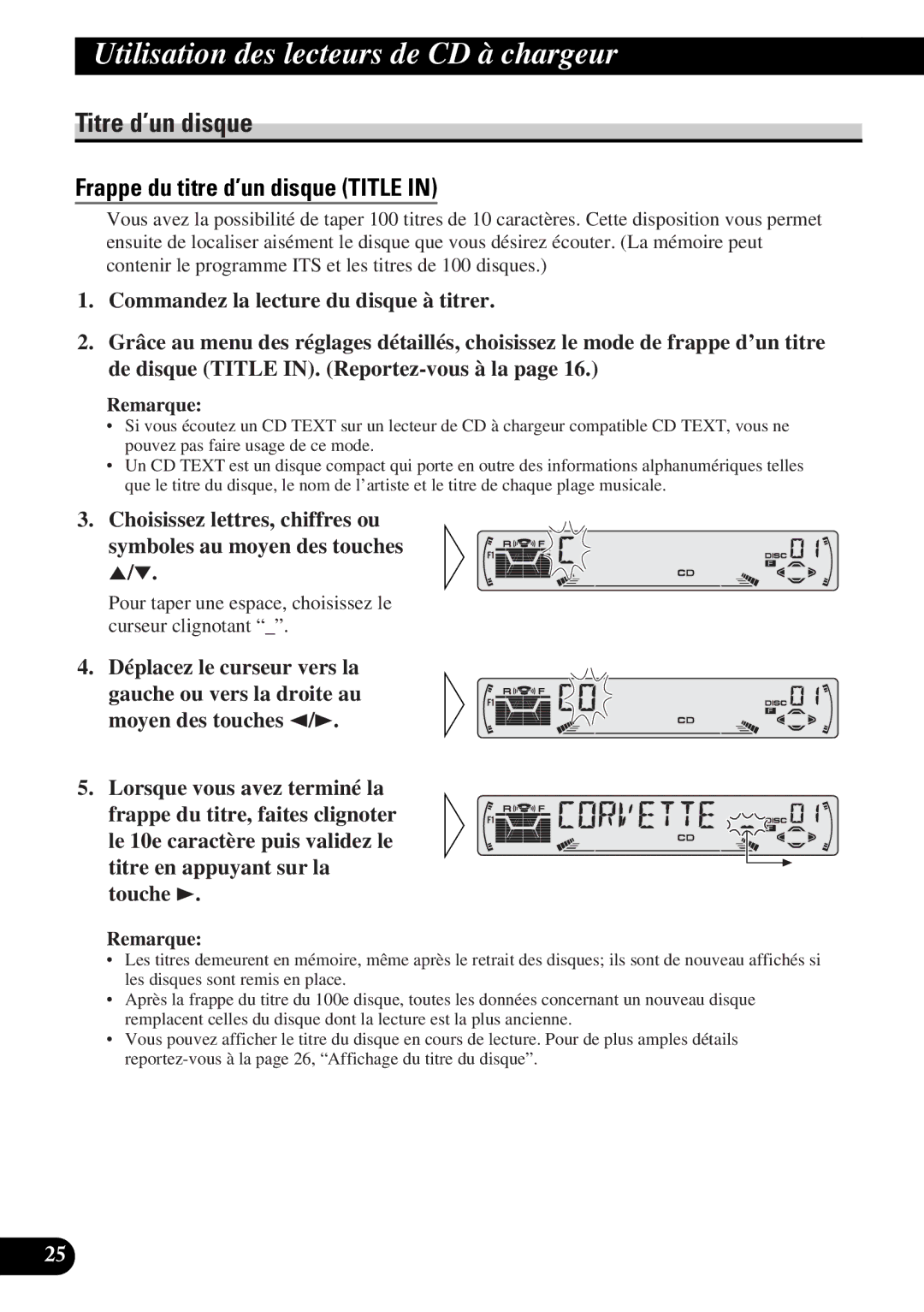 Pioneer DEH-P4300 operation manual Titre d’un disque, Frappe du titre d’un disque Title 