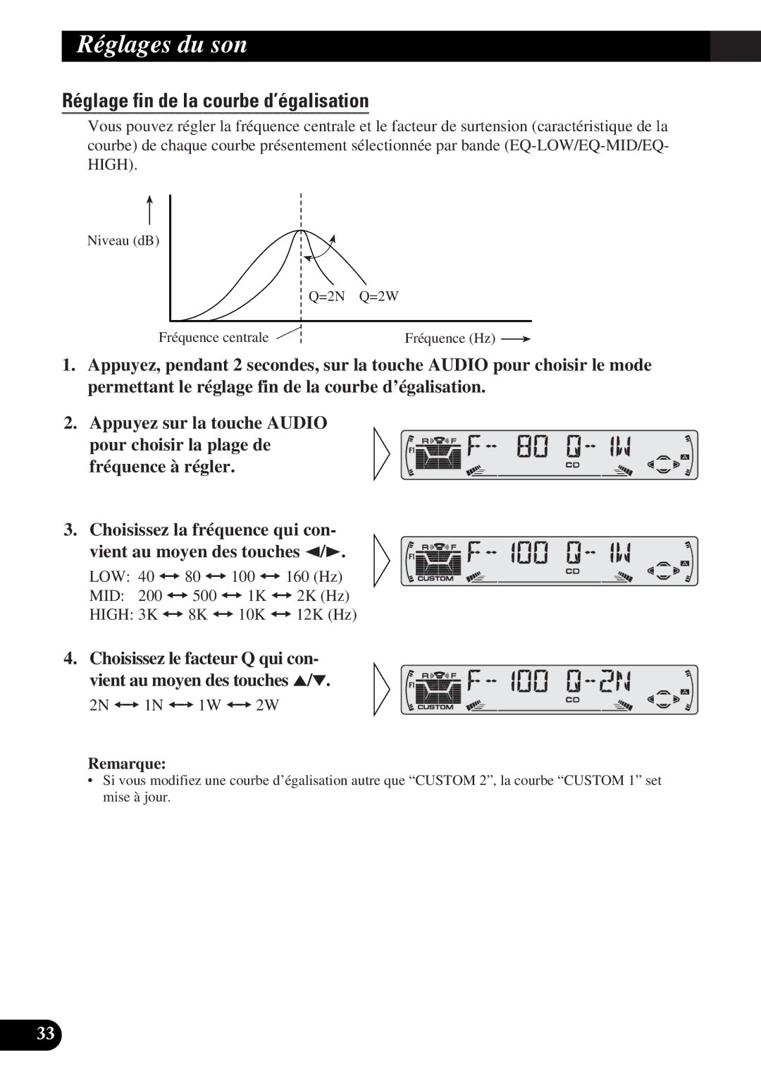 Pioneer DEH-P4300 operation manual Réglage fin de la courbe d’égalisation 