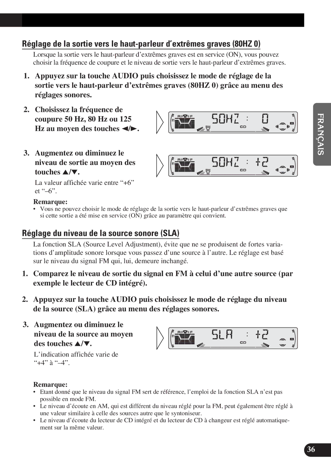 Pioneer DEH-P4300 operation manual Réglage du niveau de la source sonore SLA 