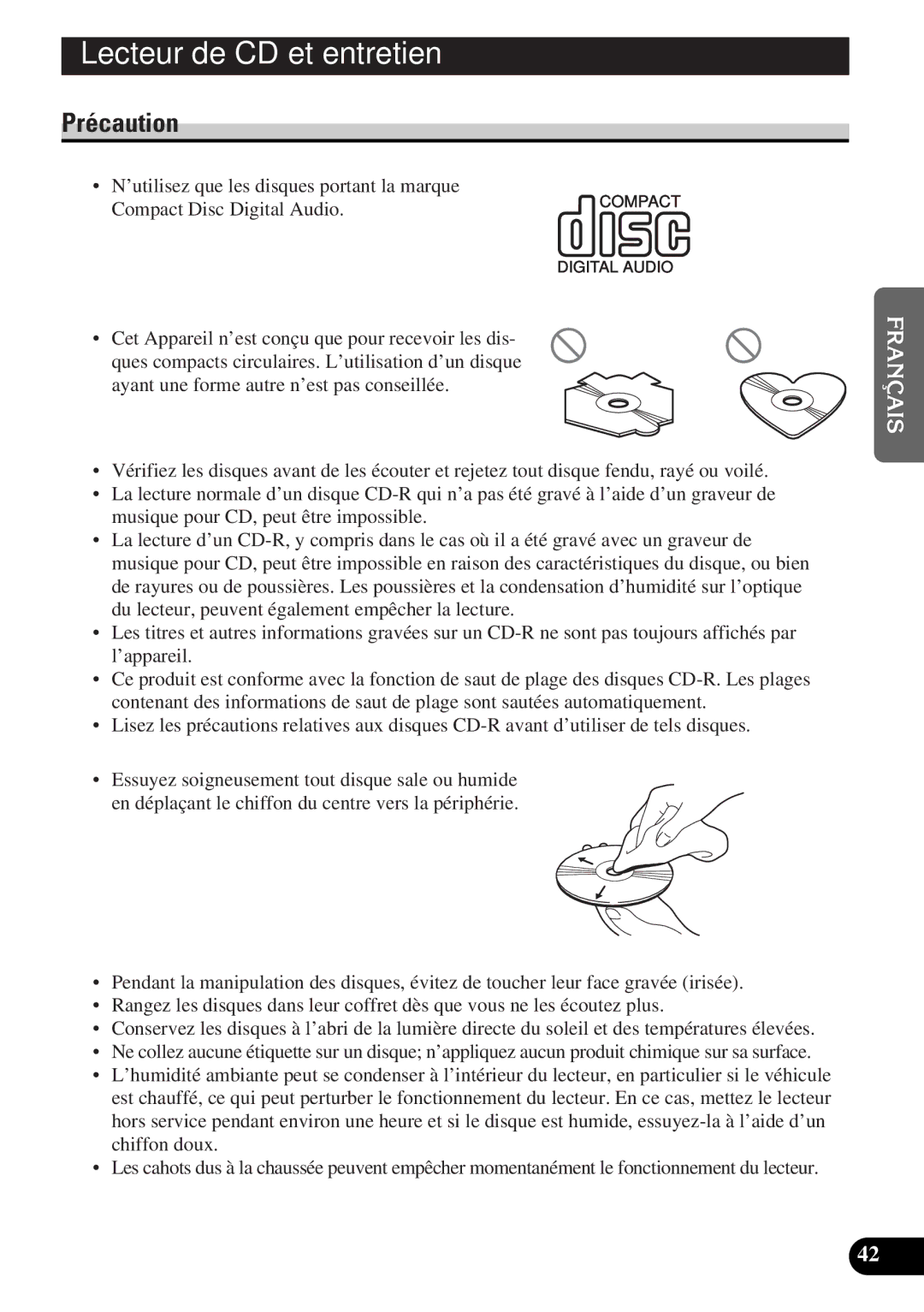 Pioneer DEH-P4300 operation manual Lecteur de CD et entretien, English Français 