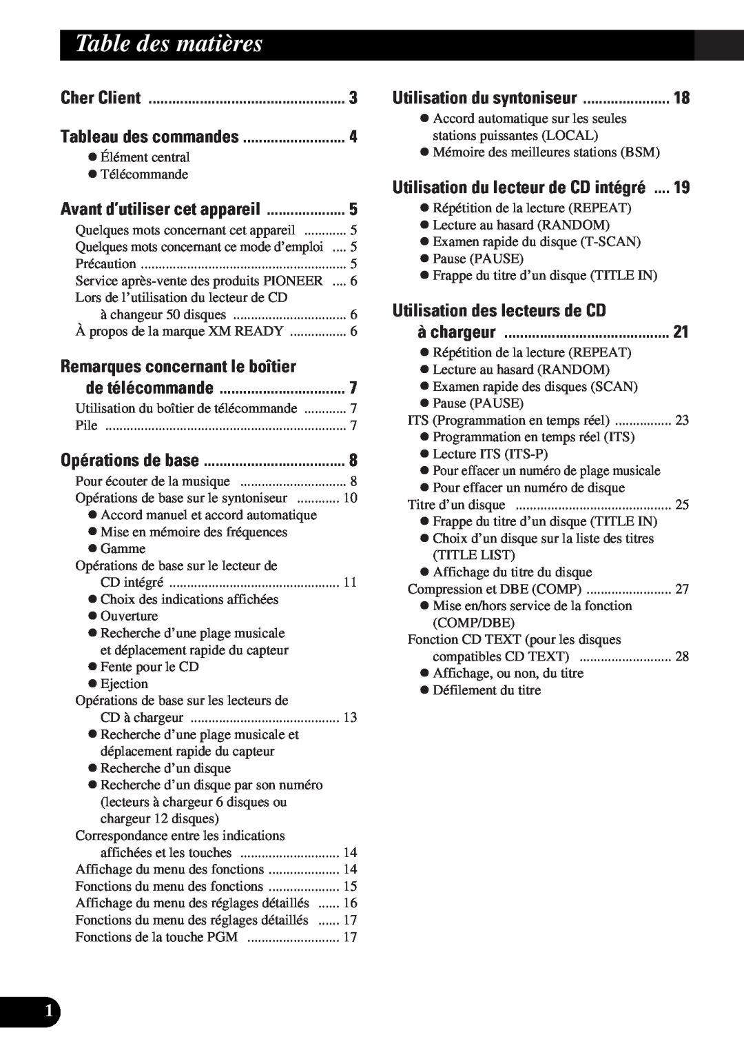 Pioneer DEH-P43 Table des matières, Utilisation des lecteurs de CD, Cher Client, Remarques concernant le boîtier 