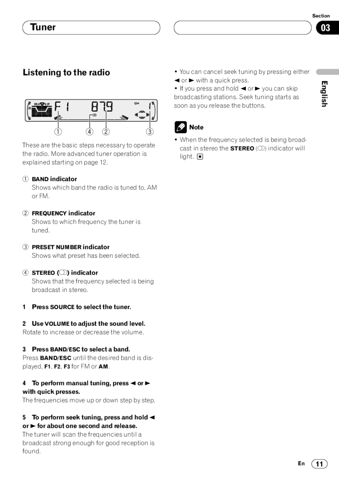 Pioneer DEH-P4400 operation manual Tuner, Listening to the radio 