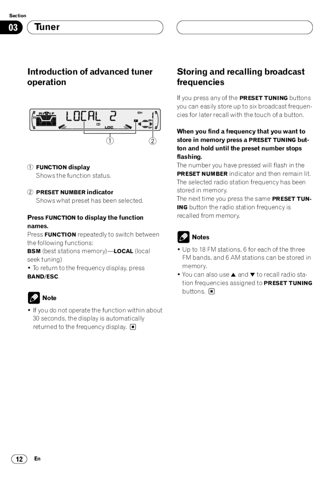 Pioneer DEH-P4400 operation manual Introduction of advanced tuner, Operation Frequencies, Storing and recalling broadcast 