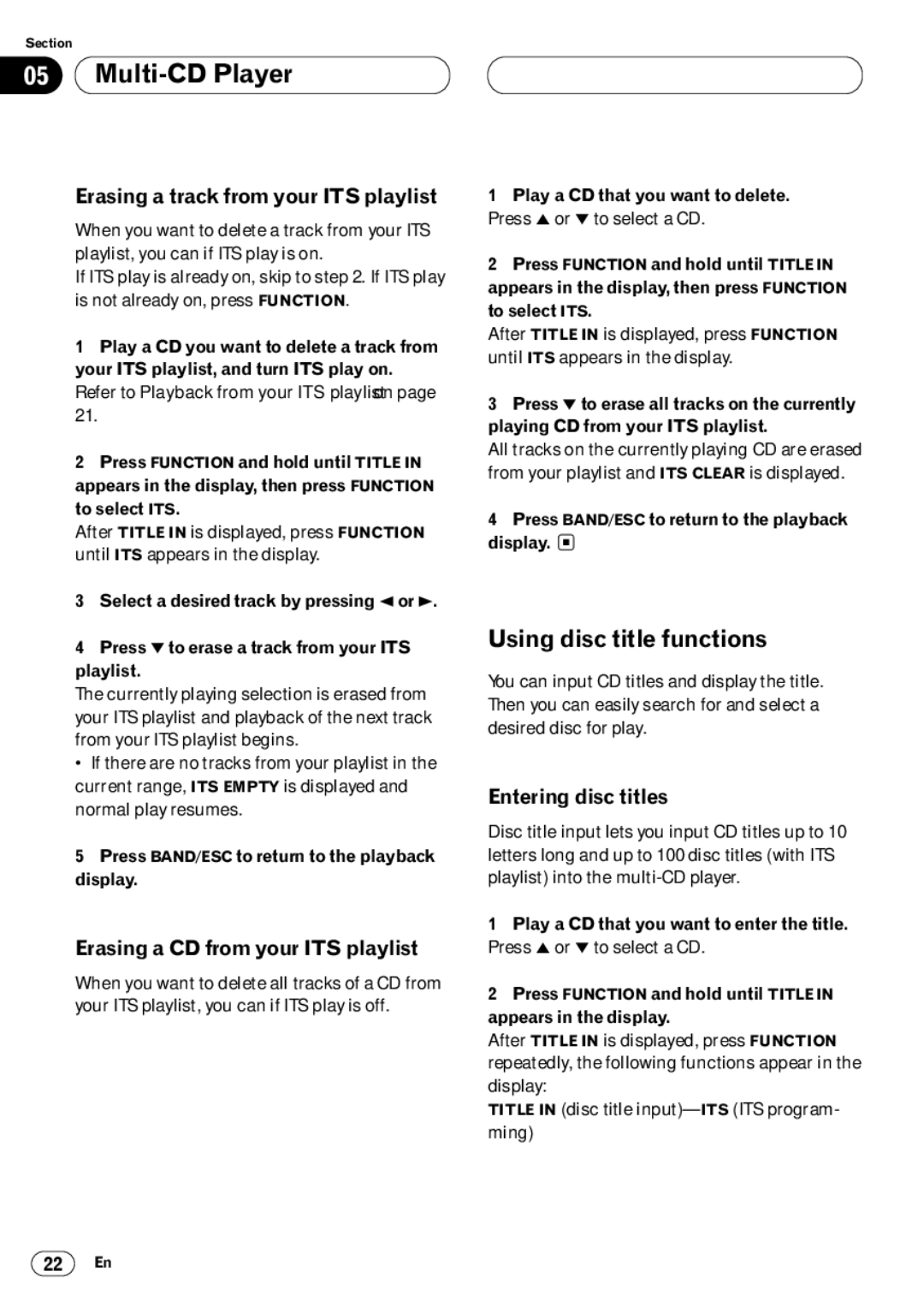 Pioneer DEH-P4400 operation manual Erasing a track from your ITS playlist, Erasing a CD from your ITS playlist 