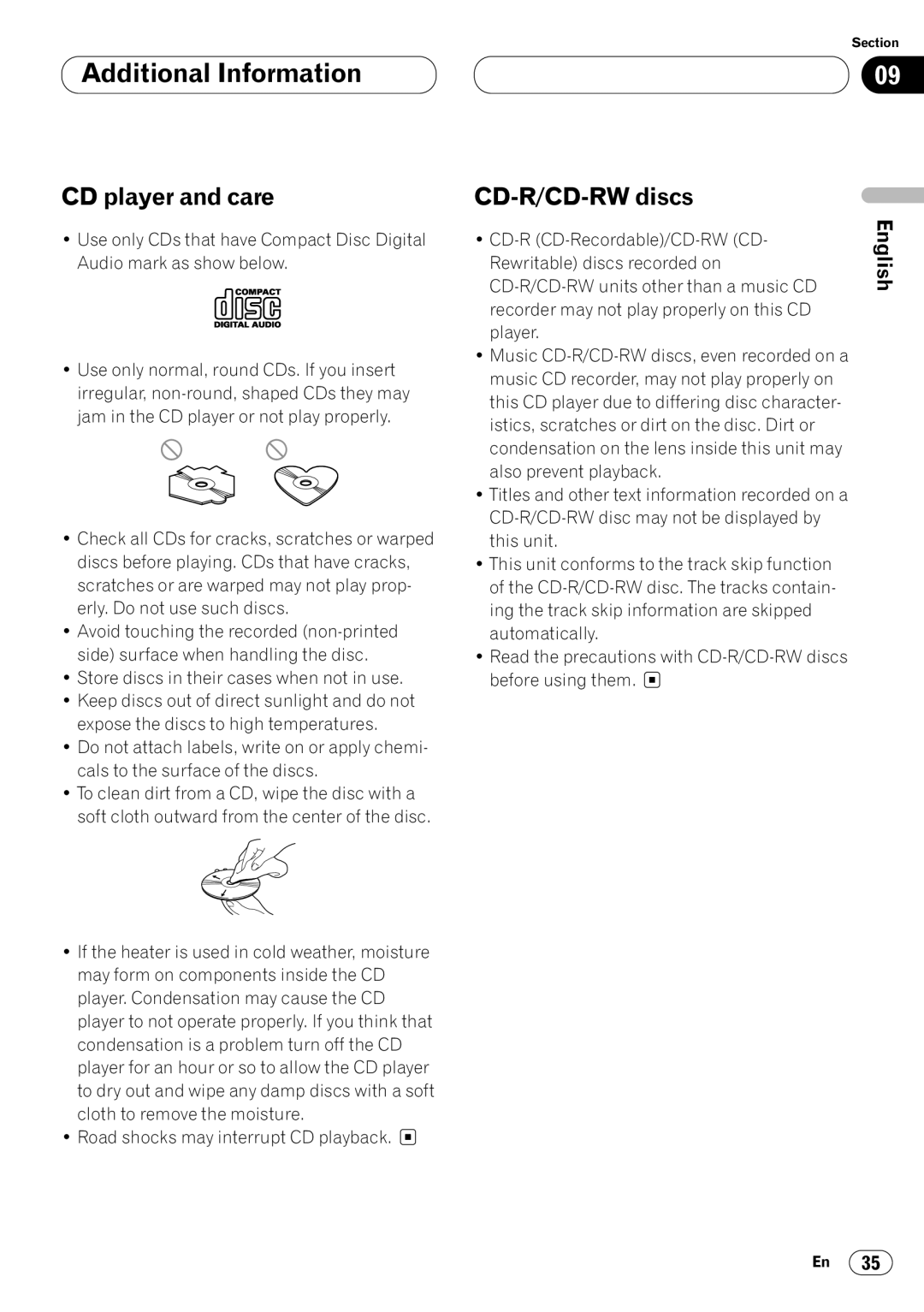 Pioneer DEH-P4400 operation manual Additional Information, CD player and care, CD-R/CD-RW discs 