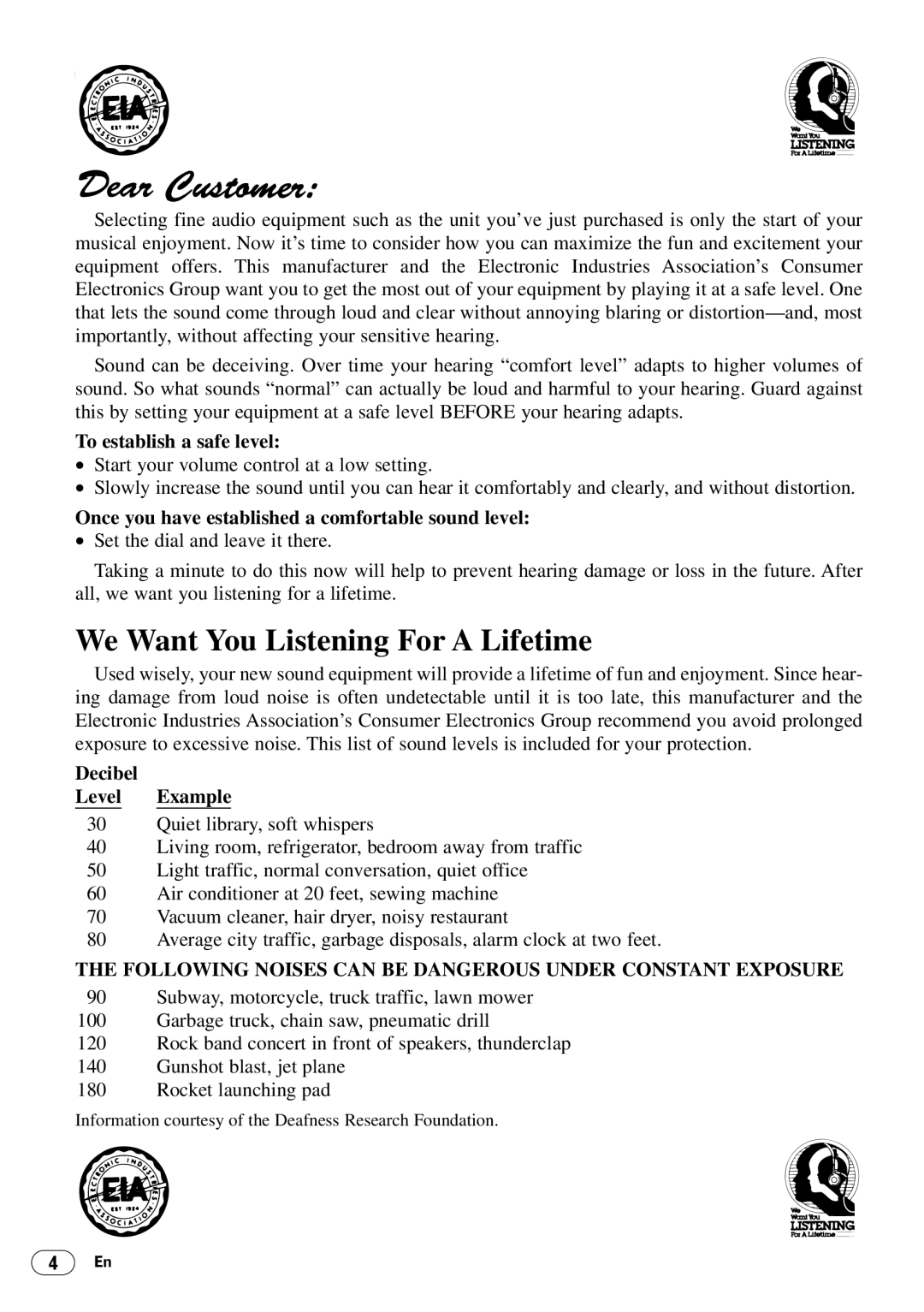 Pioneer DEH-P4400 operation manual We Want You Listening For a Lifetime 