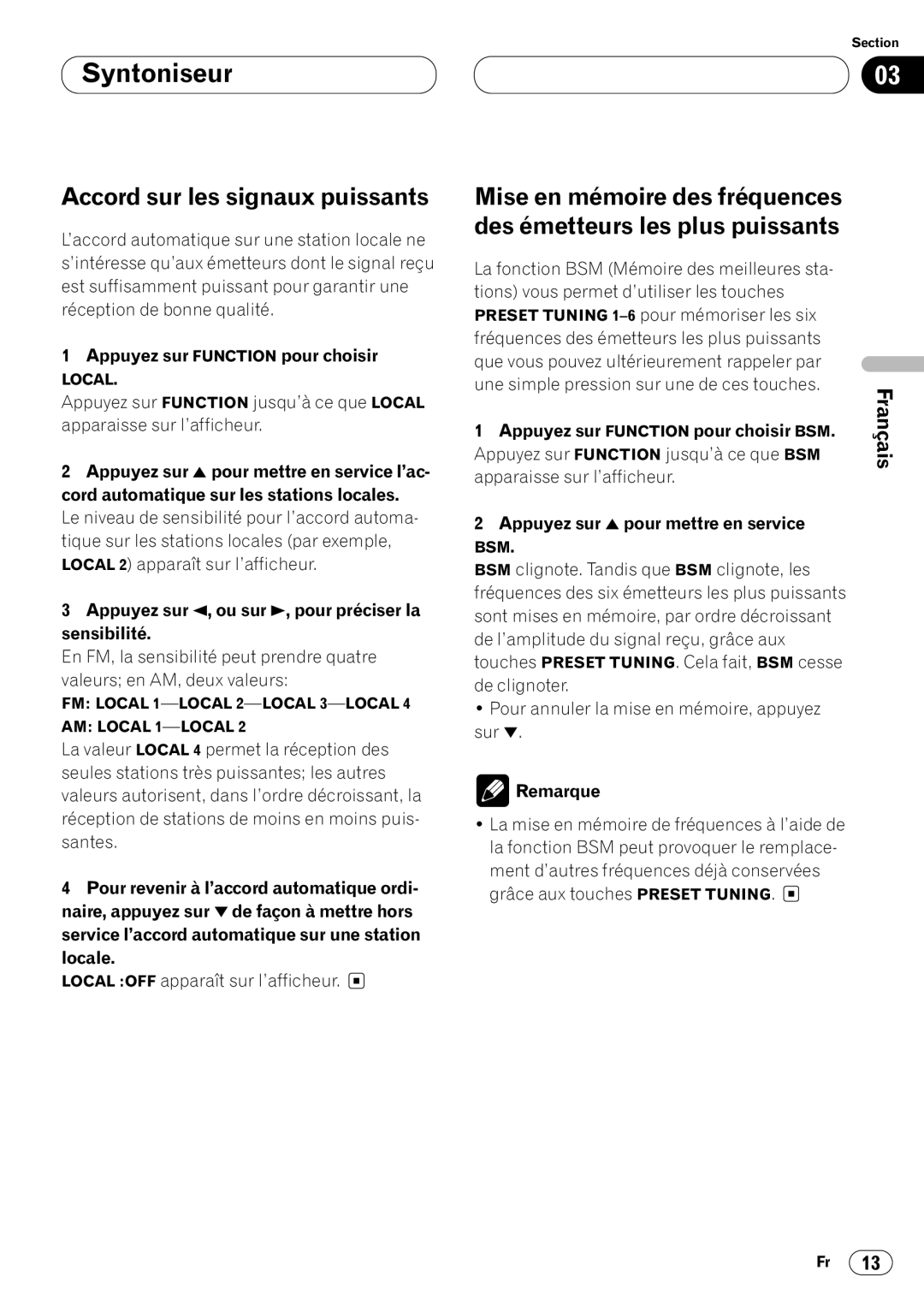 Pioneer DEH-P4400 operation manual Accord sur les signaux puissants, Appuyez sur Function pour choisir 