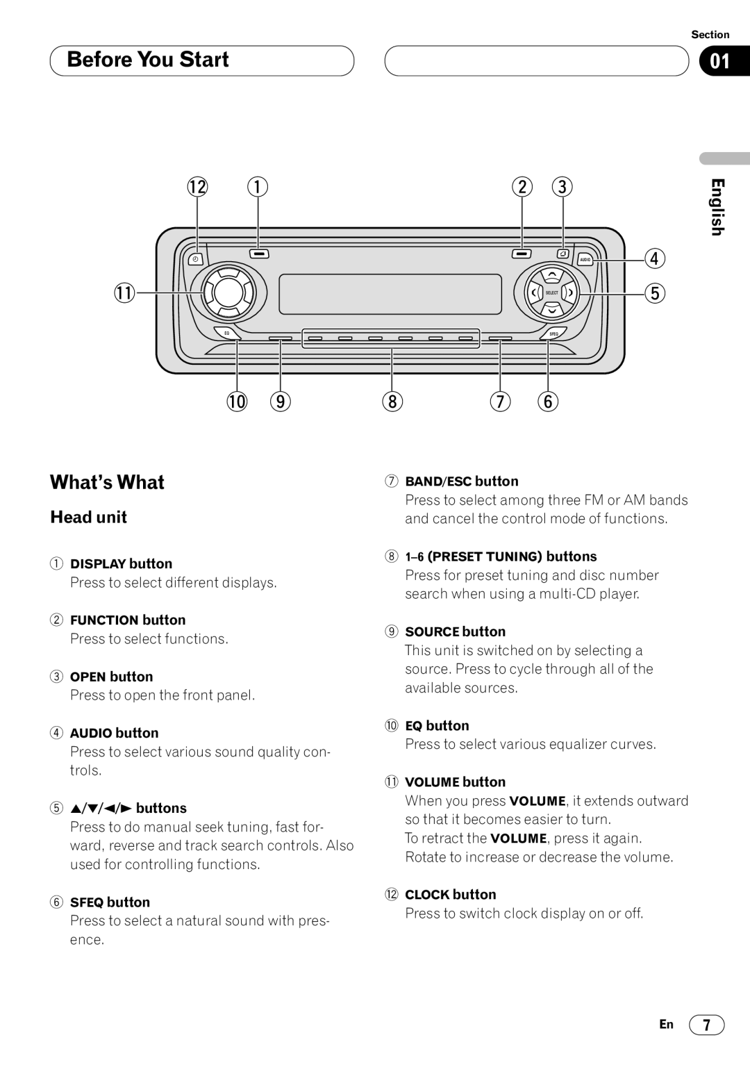 Pioneer DEH-P4400 operation manual What’s What, Head unit 