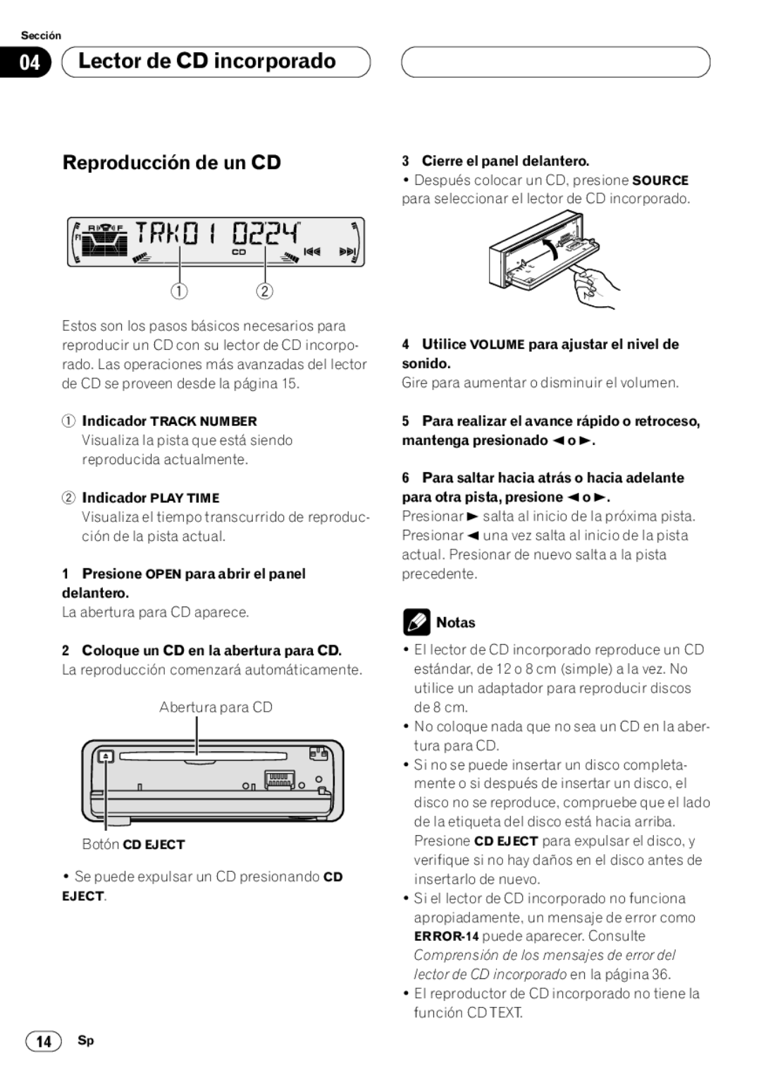 Pioneer DEH-P4400 operation manual Lector de CD incorporado, Reproducción de un CD 