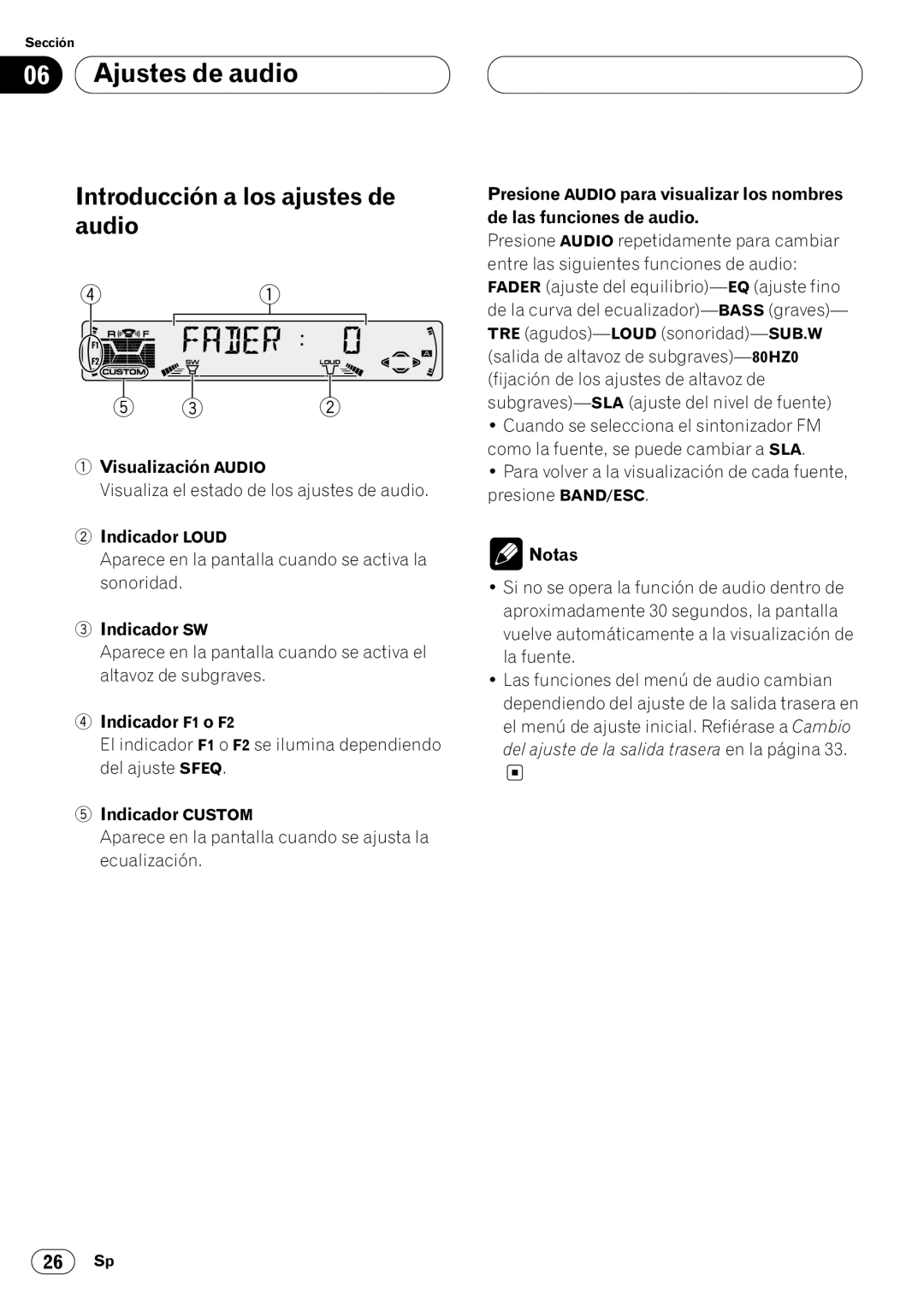 Pioneer DEH-P4400 operation manual Ajustes de audio, Introducción a los ajustes de audio 