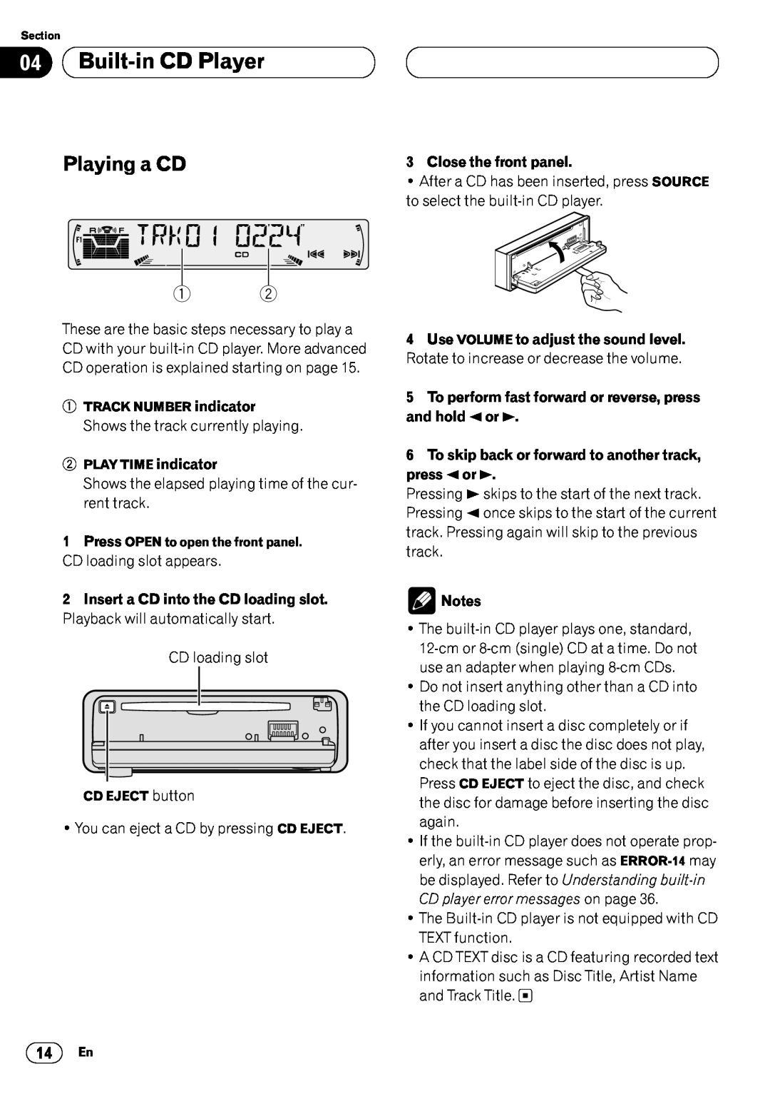 Pioneer DEH-P4400 operation manual 04Built-inCD Player, Playing a CD, Close the front panel 