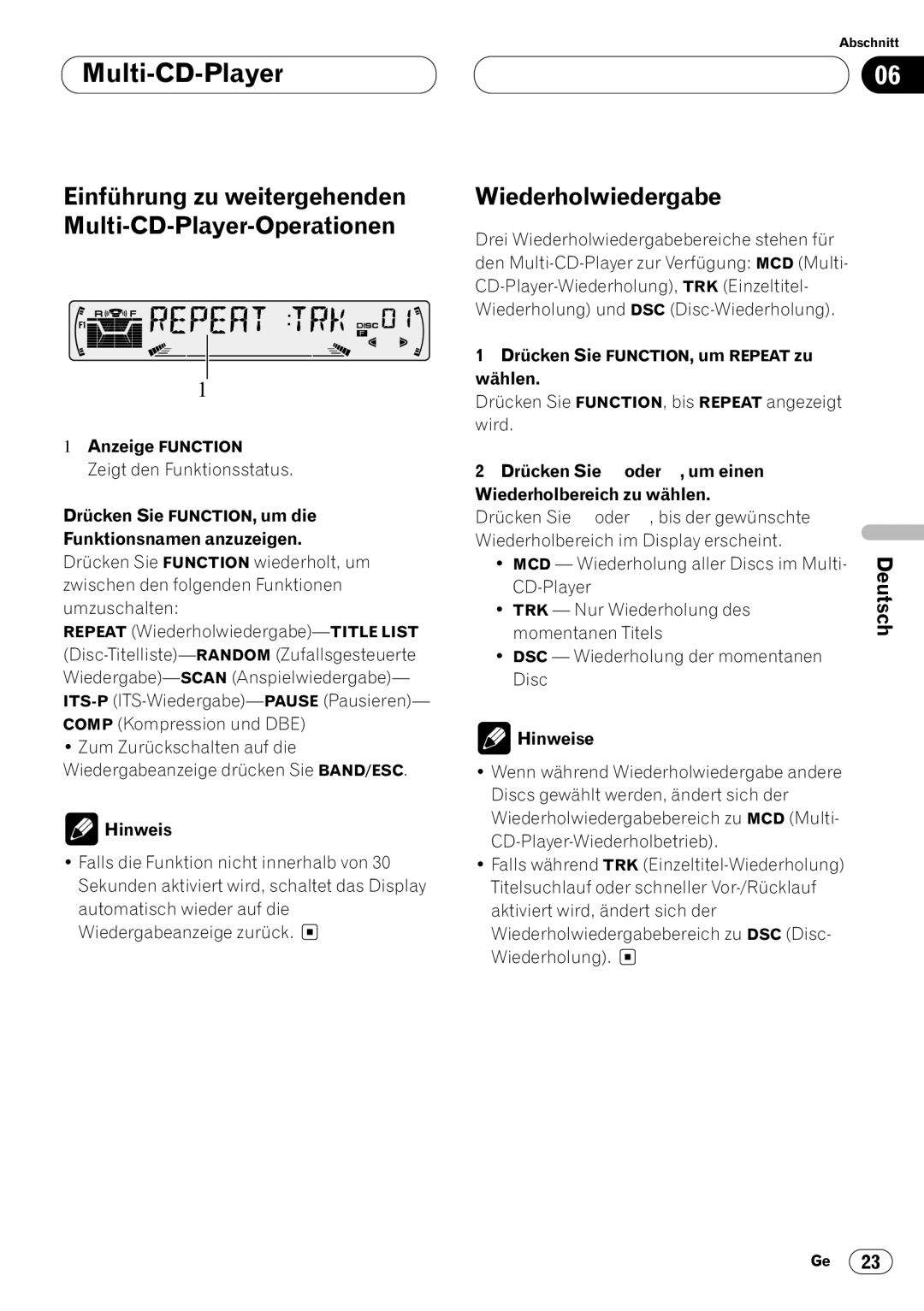 Pioneer DEH-P4400RB operation manual Einführung zu weitergehenden Multi-CD-Player-Operationen 