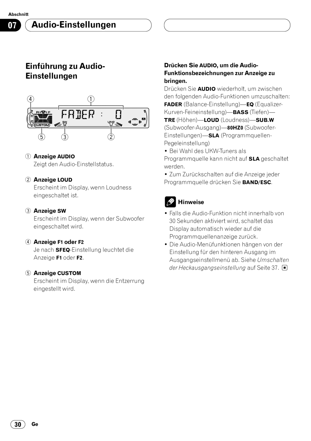 Pioneer DEH-P4400RB operation manual Audio-Einstellungen, Einführung zu Audio Einstellungen 