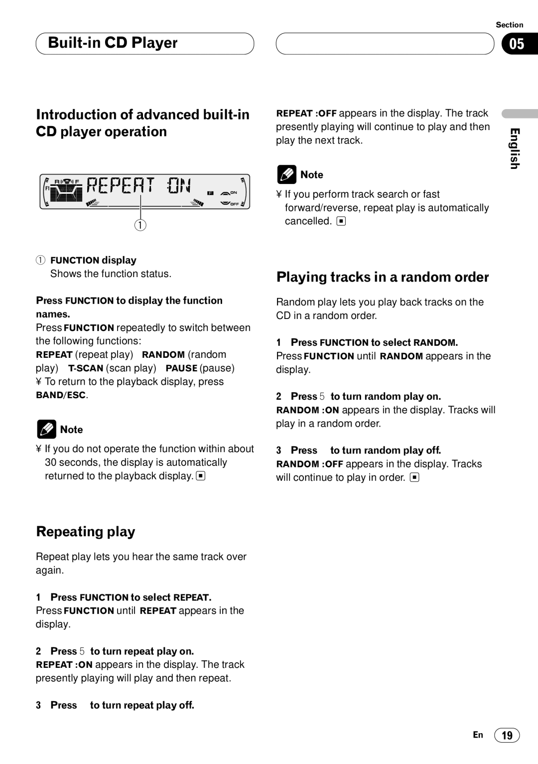 Pioneer DEH-P4400RB operation manual Introduction of advanced built-in CD player operation, Repeating play 