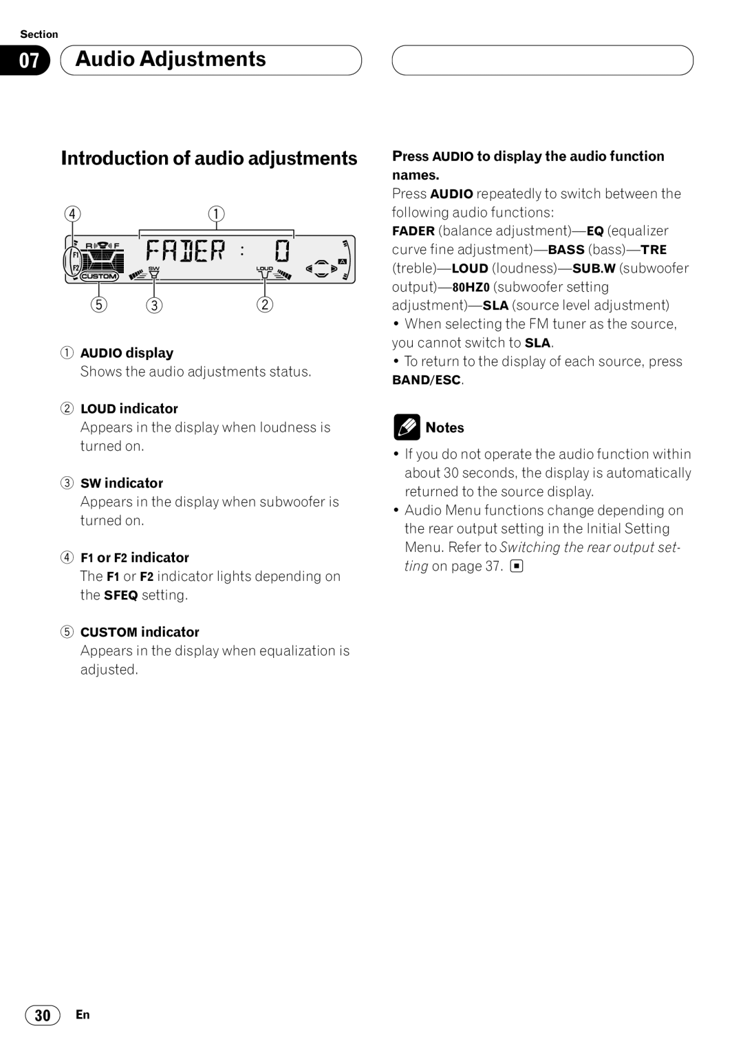 Pioneer DEH-P4400RB operation manual Audio Adjustments, Introduction of audio adjustments 