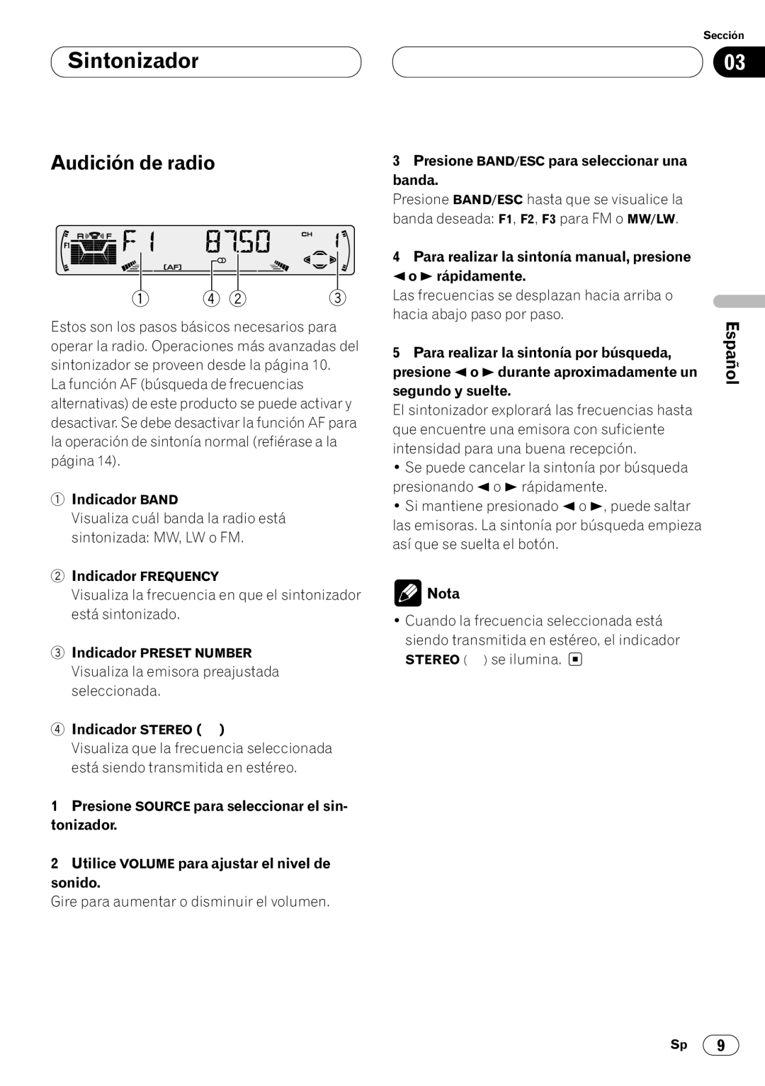 Pioneer DEH-P4400RB operation manual Sintonizador, Audición de radio 