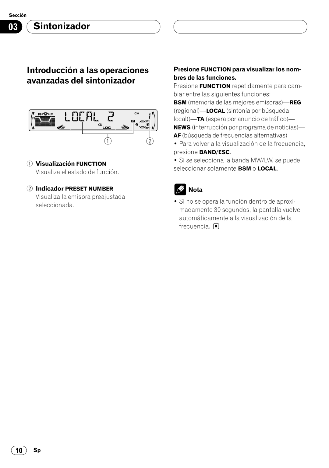 Pioneer DEH-P4400RB operation manual Introducción a las operaciones, Avanzadas del sintonizador, Bres de las funciones 