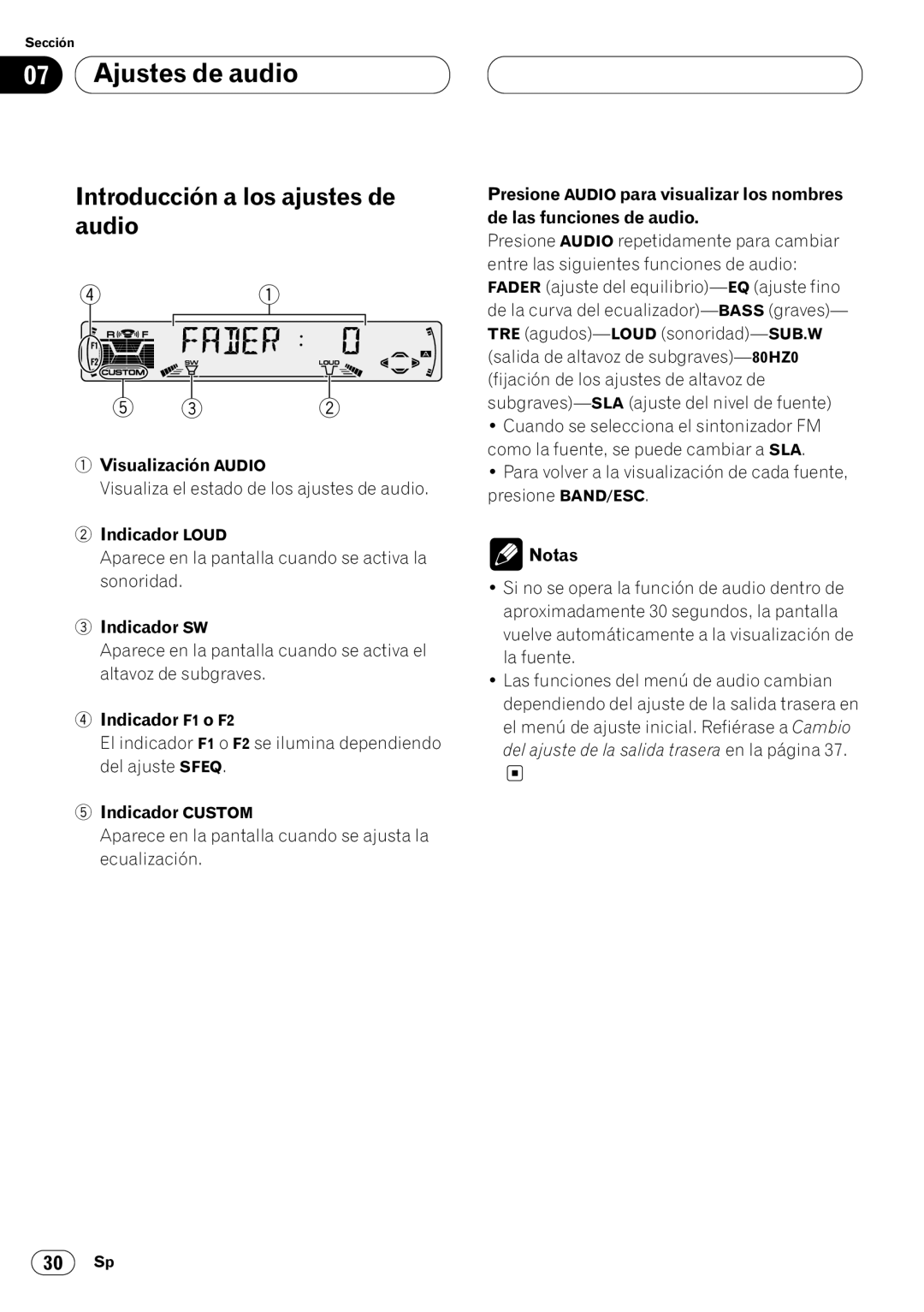 Pioneer DEH-P4400RB operation manual Ajustes de audio, Introducción a los ajustes de audio 