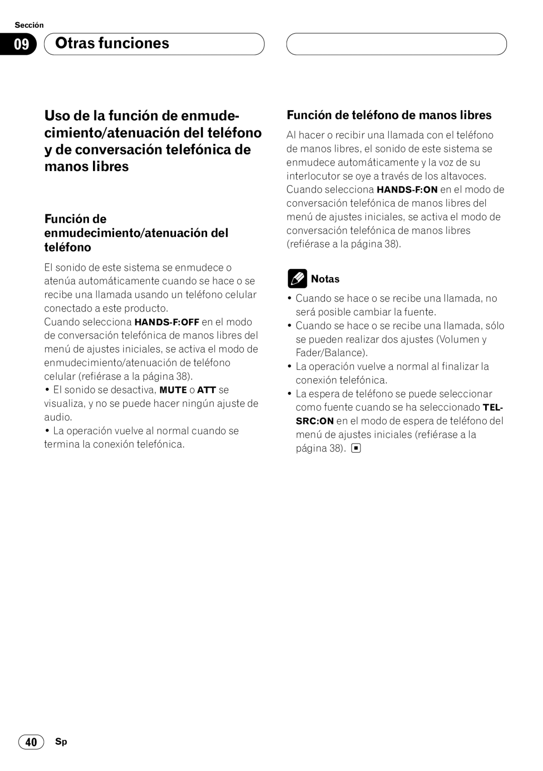 Pioneer DEH-P4400RB Función de enmudecimiento/atenuación del teléfono, Función de teléfono de manos libres 