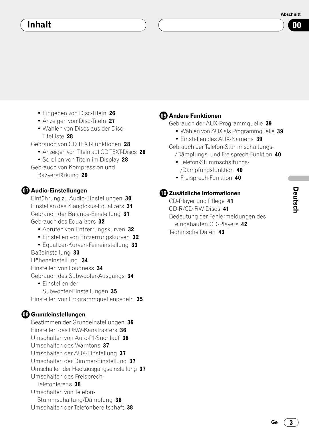 Pioneer DEH-P4400RB operation manual Audio-Einstellungen, Grundeinstellungen, Andere Funktionen, Zusätzliche Informationen 