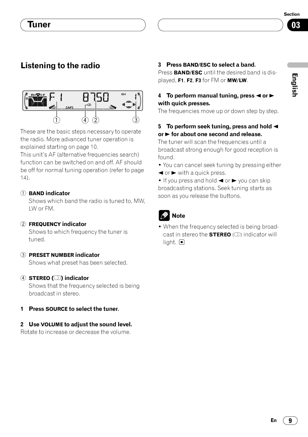 Pioneer DEH-P4400RB operation manual Tuner, Listening to the radio 