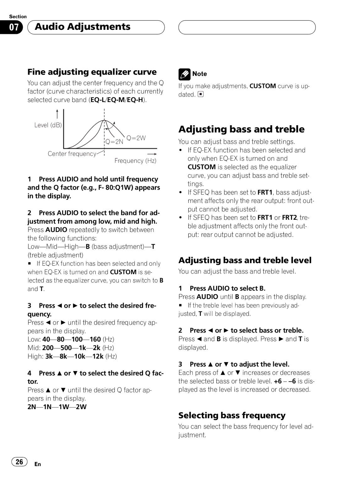 Pioneer DEH-P4550 operation manual Level dB =2N Q=2W Center frequency Frequency Hz 